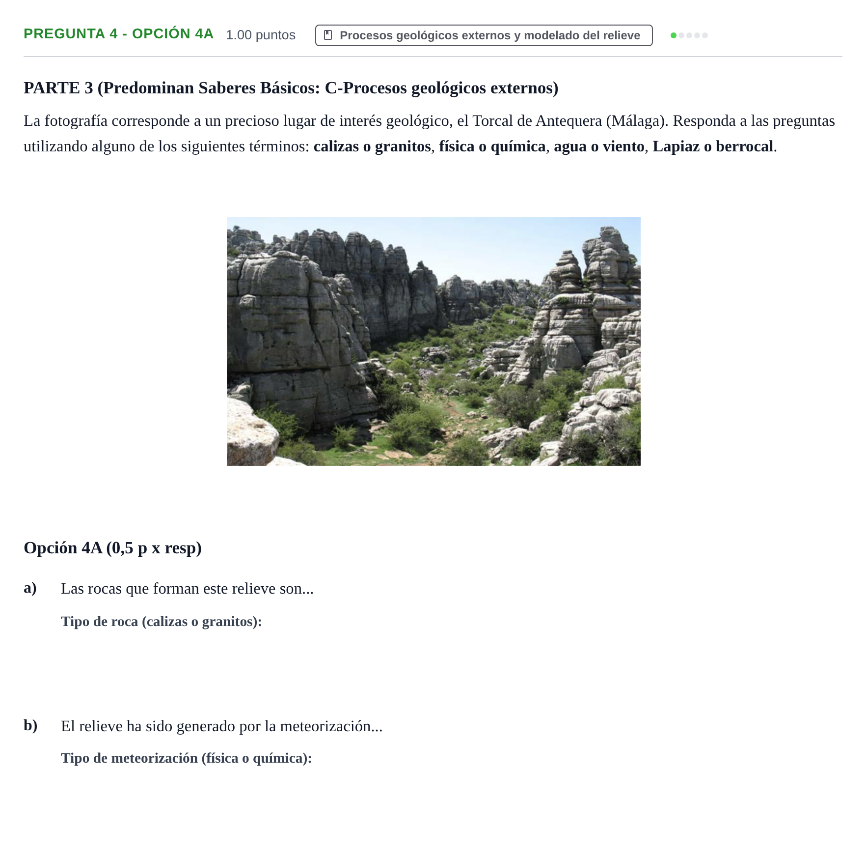 Enunciado: Pregunta 4 - Opción 4A · Geología y Ciencias Ambientales PAU Murcia Extraordinaria 2026