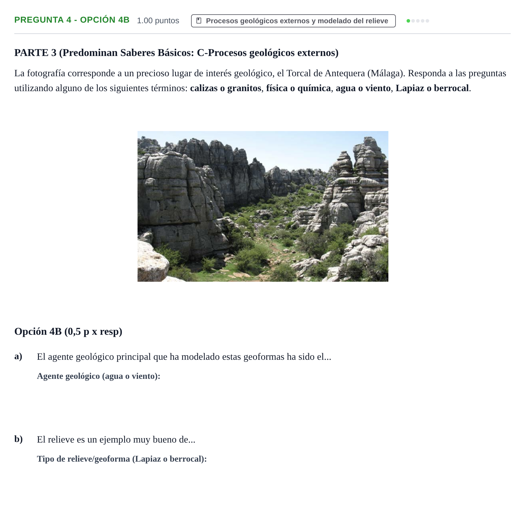Enunciado: Pregunta 4 - Opción 4B · Geología y Ciencias Ambientales PAU Murcia Extraordinaria 2026