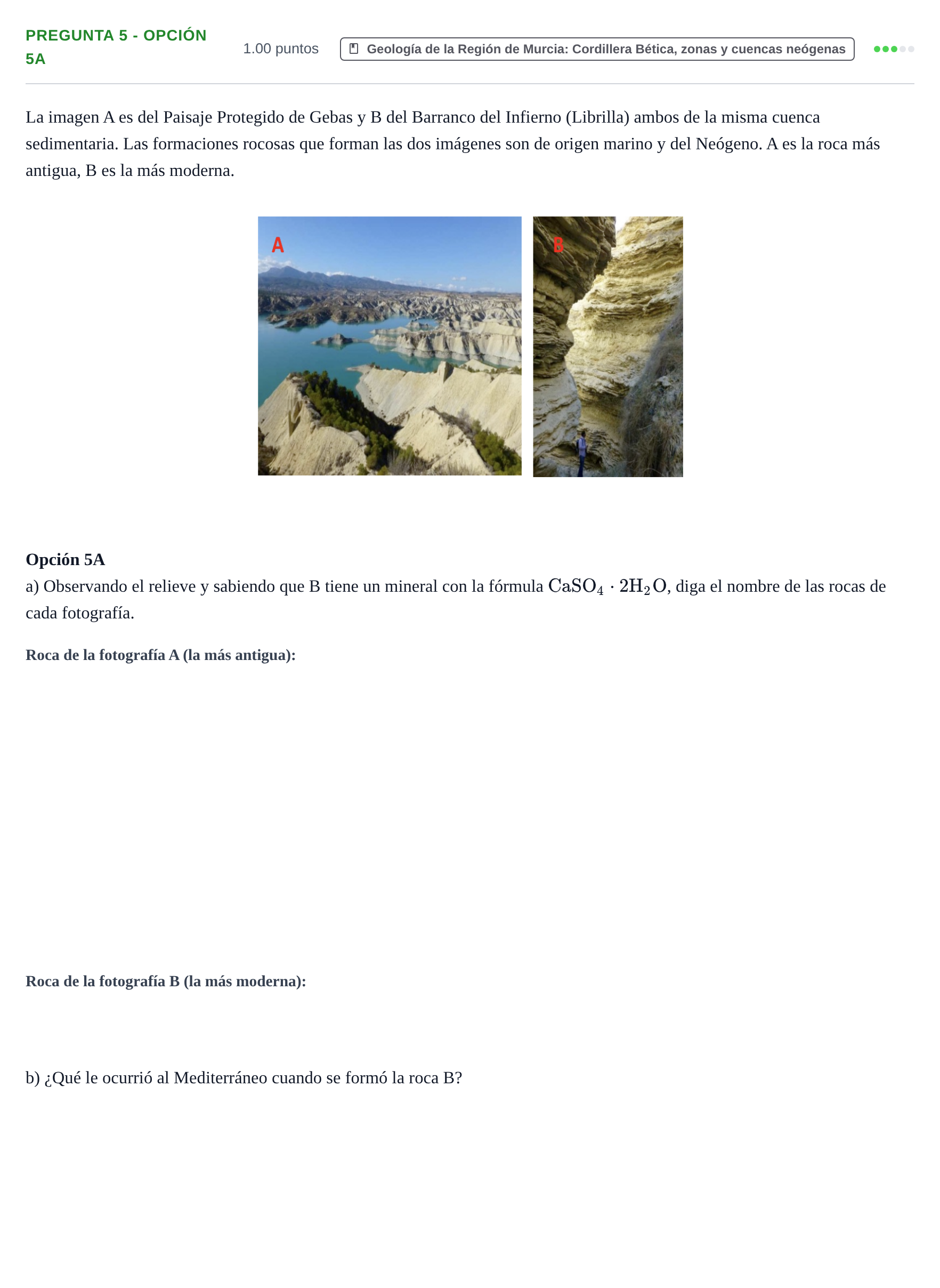 Enunciado: Pregunta 5 - Opción 5A · Geología y Ciencias Ambientales PAU Murcia Extraordinaria 2026