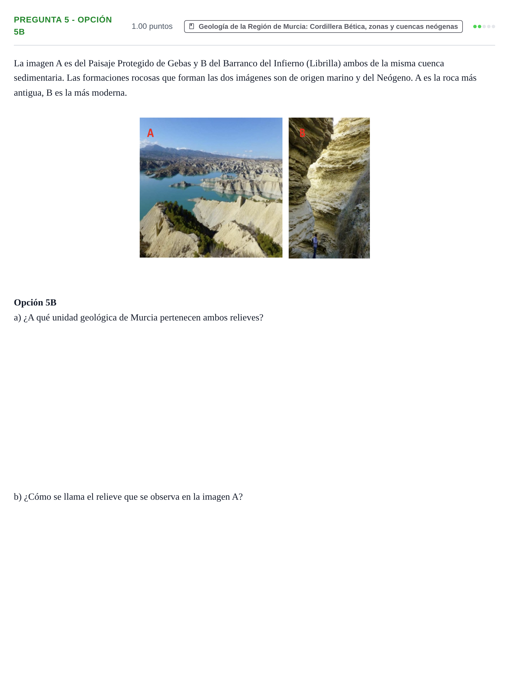 Enunciado: Pregunta 5 - Opción 5B · Geología y Ciencias Ambientales PAU Murcia Extraordinaria 2026