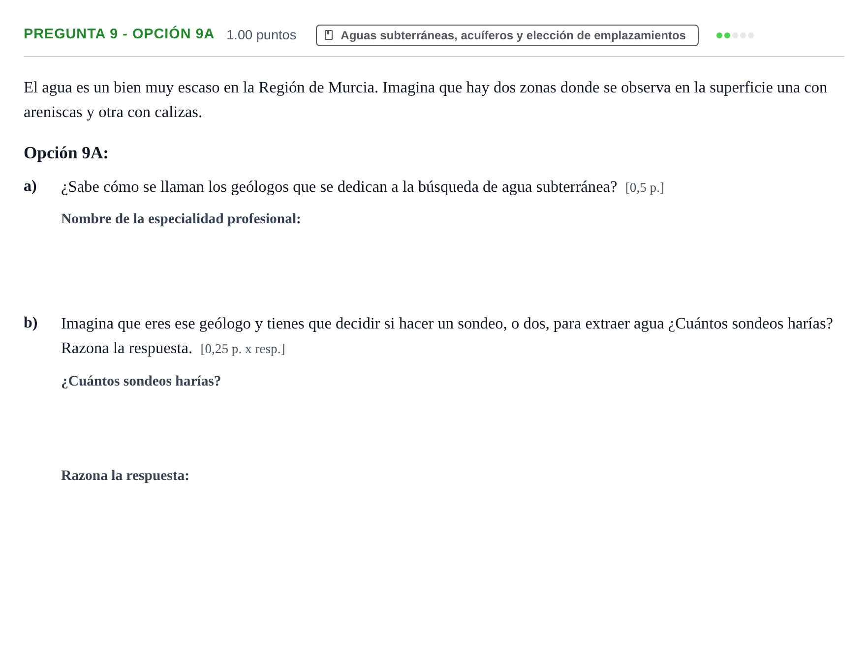 Enunciado: Pregunta 9 - Opción 9A · Geología y Ciencias Ambientales PAU Murcia Extraordinaria 2026