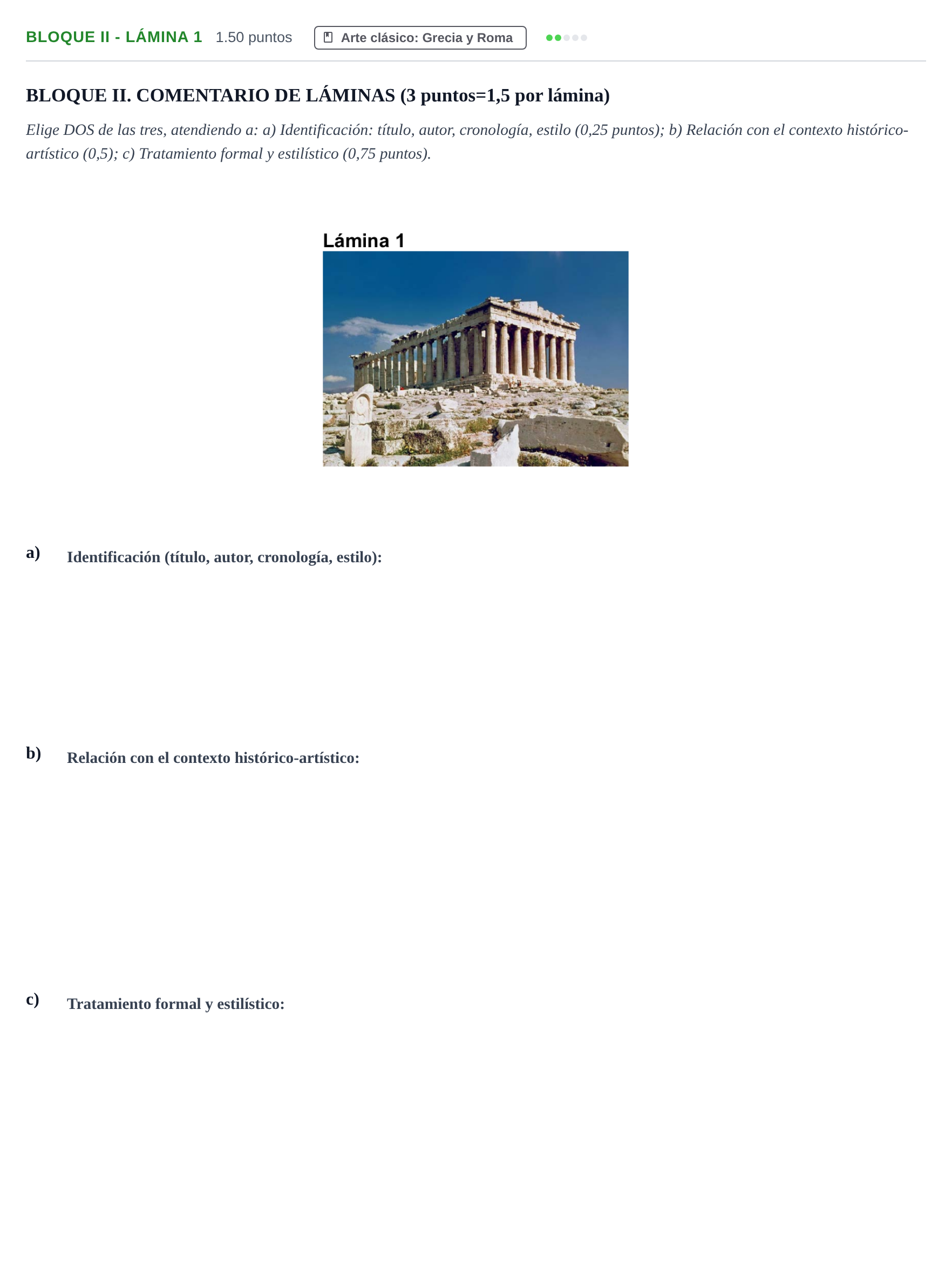 Enunciado: Bloque II - Lámina 1 · Historia del Arte PAU Murcia Extraordinaria 2026