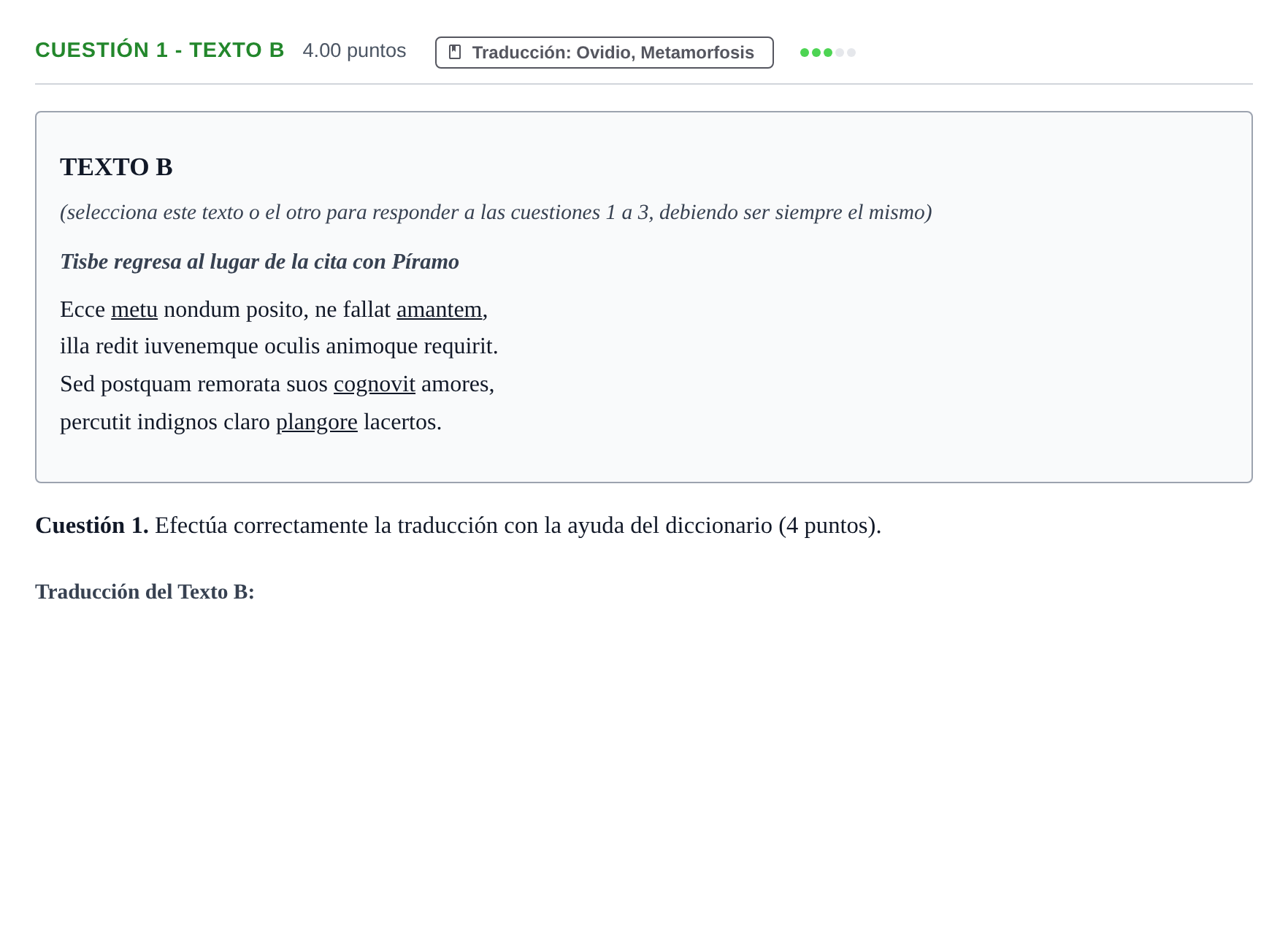 Enunciado: Cuestión 1 - Texto B · Latín II PAU Murcia Extraordinaria 2026