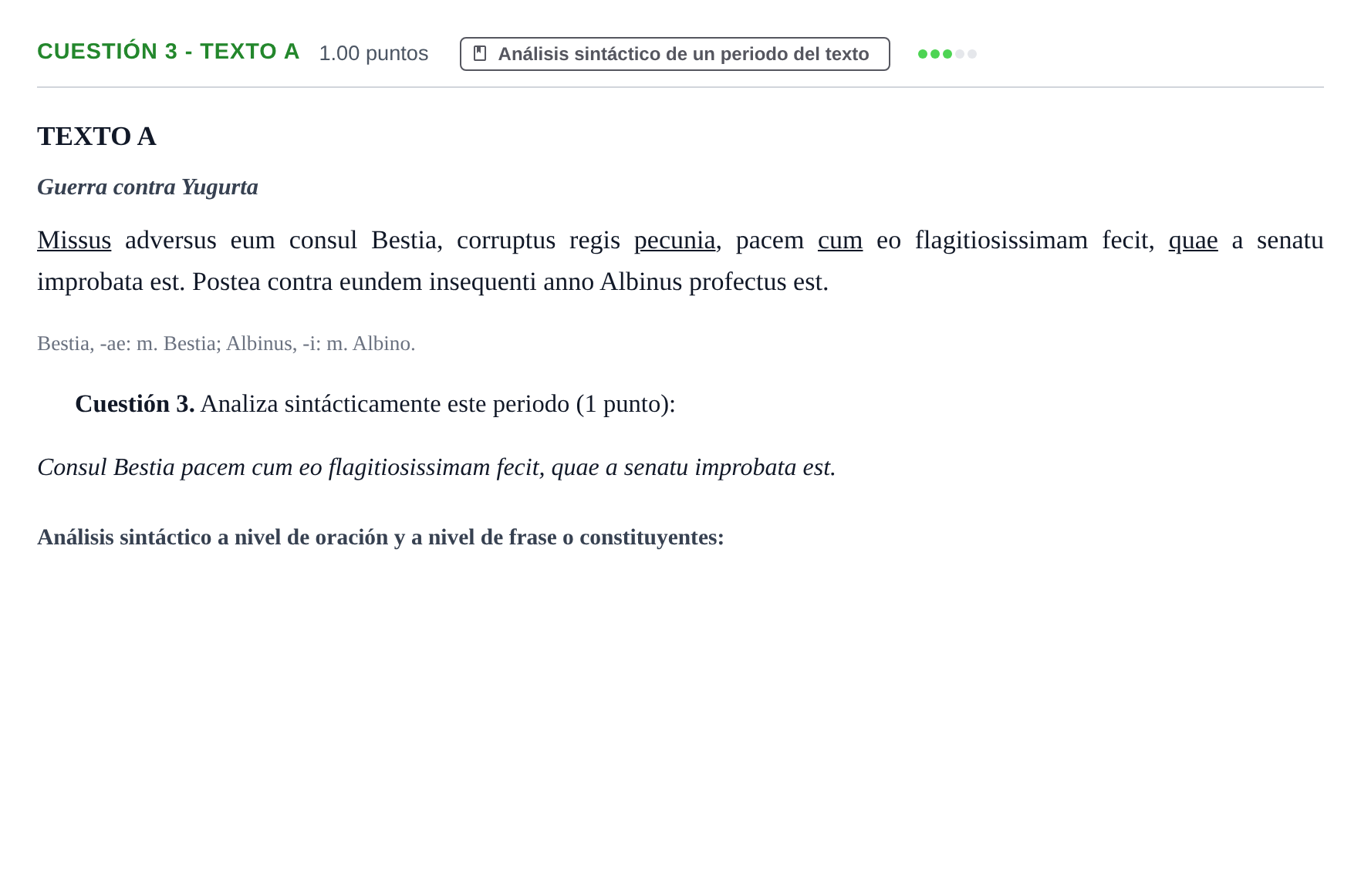 Enunciado: Cuestión 3 - Texto A · Latín II PAU Murcia Extraordinaria 2026