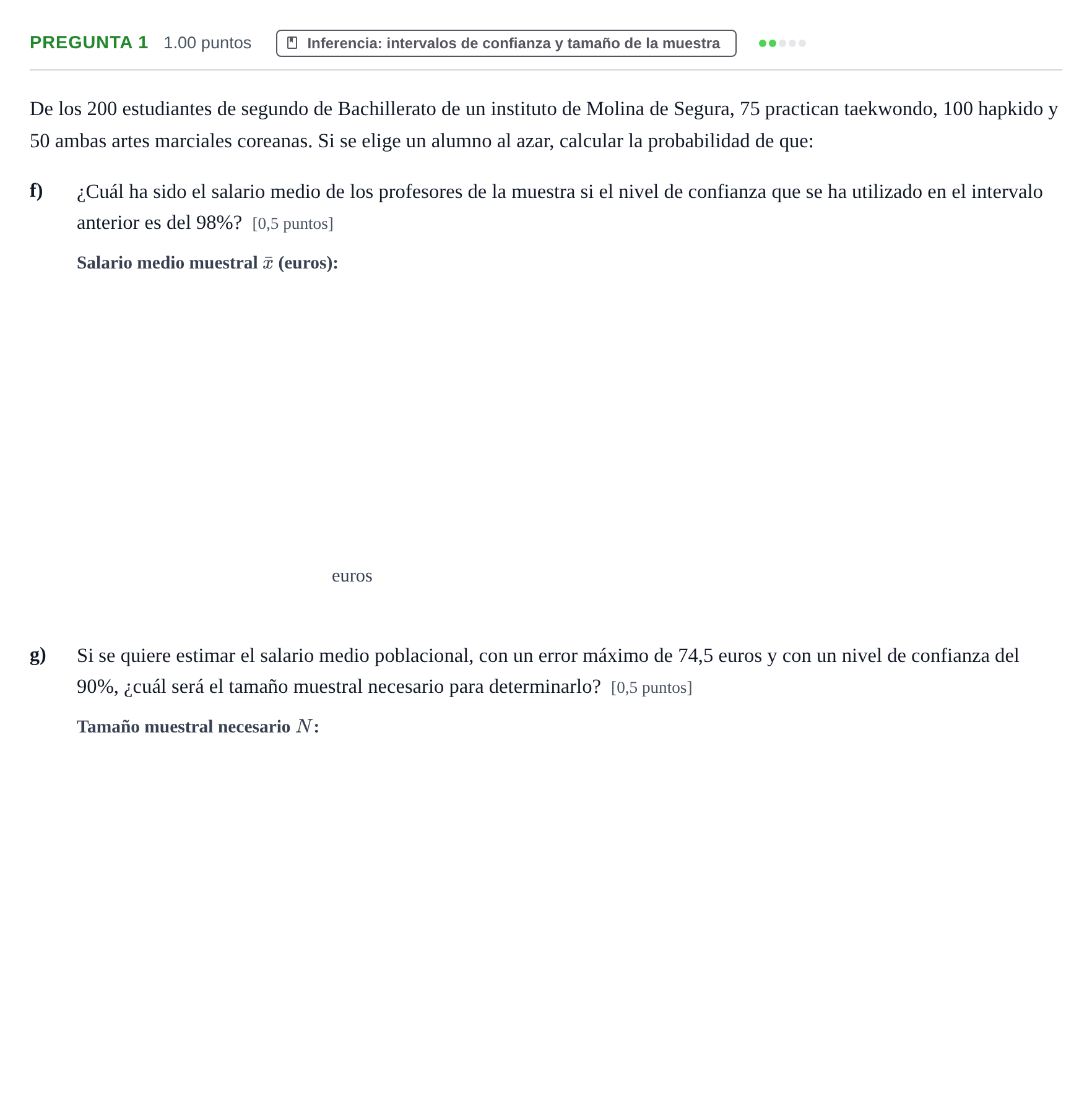 Enunciado: Pregunta 1 - Inferencia · Matemáticas aplicadas a las Ciencias Sociales II PAU Murcia Extraordinaria 2026