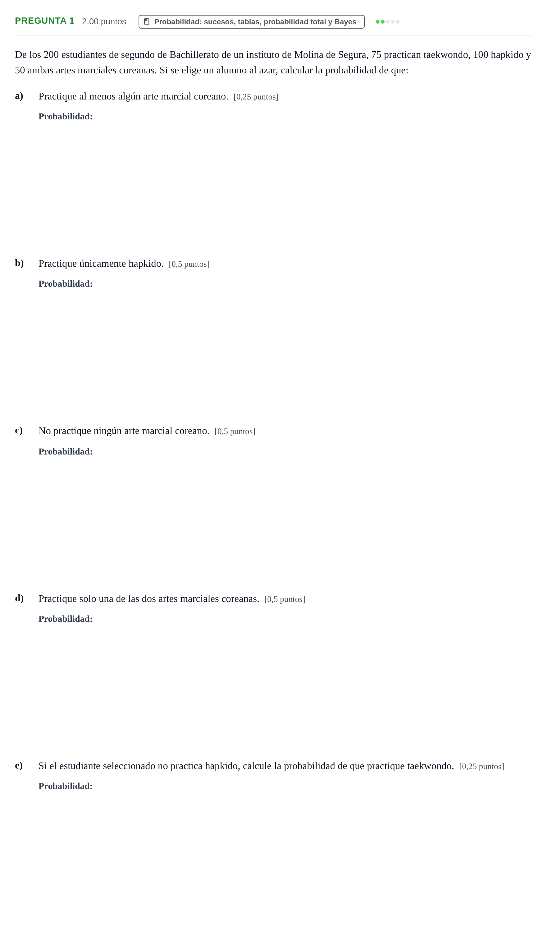 Enunciado: Pregunta 1 - Probabilidad · Matemáticas aplicadas a las Ciencias Sociales II PAU Murcia Extraordinaria 2026