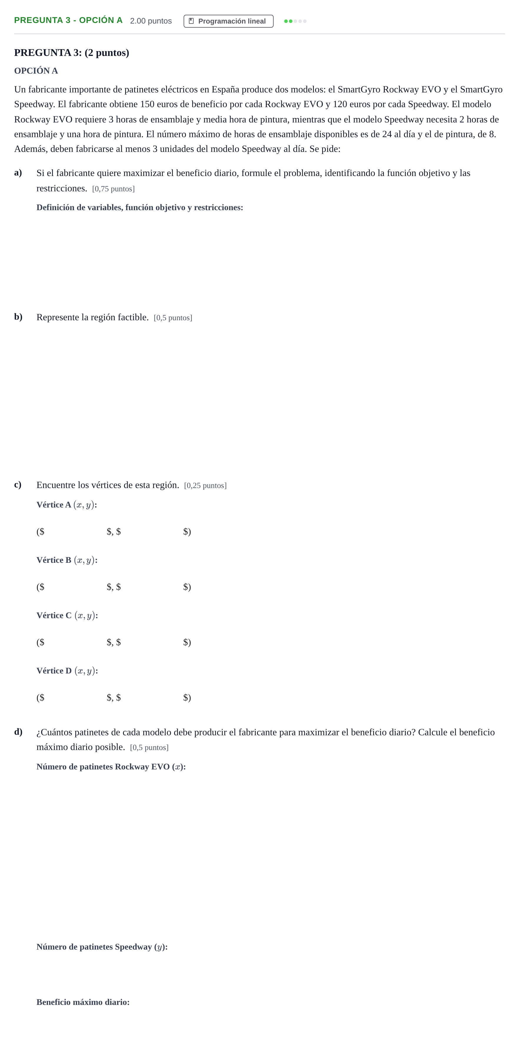 Enunciado: Pregunta 3 - Opción A · Matemáticas aplicadas a las Ciencias Sociales II PAU Murcia Extraordinaria 2026