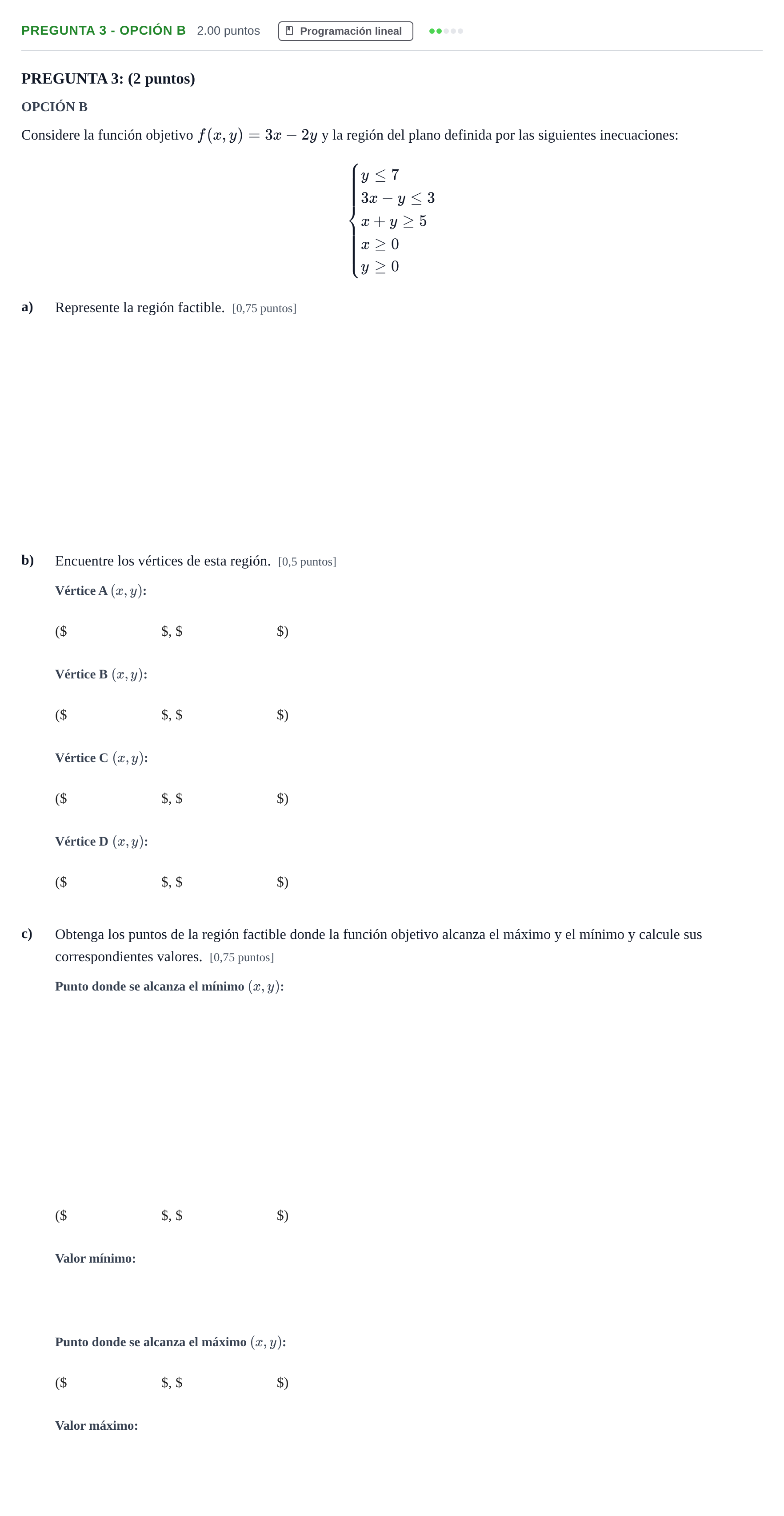 Enunciado: Pregunta 3 - Opción B · Matemáticas aplicadas a las Ciencias Sociales II PAU Murcia Extraordinaria 2026