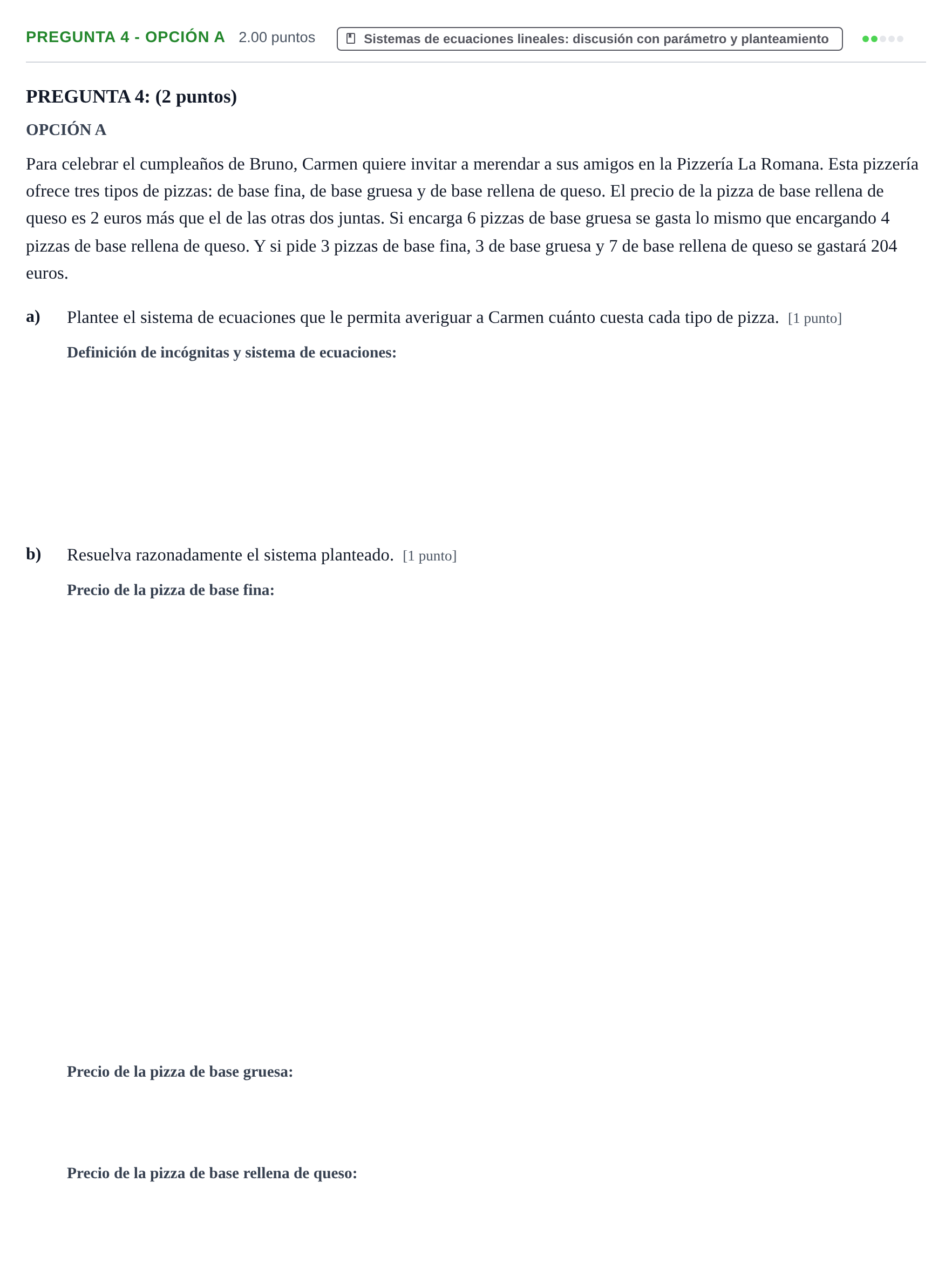 Enunciado: Pregunta 4 - Opción A · Matemáticas aplicadas a las Ciencias Sociales II PAU Murcia Extraordinaria 2026