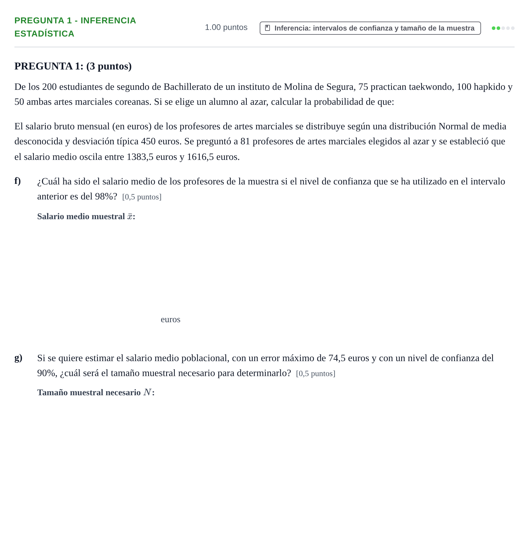 Enunciado: Pregunta 1 - Inferencia estadística · Matemáticas aplicadas a las Ciencias Sociales II PAU Murcia Extraordinaria 2026