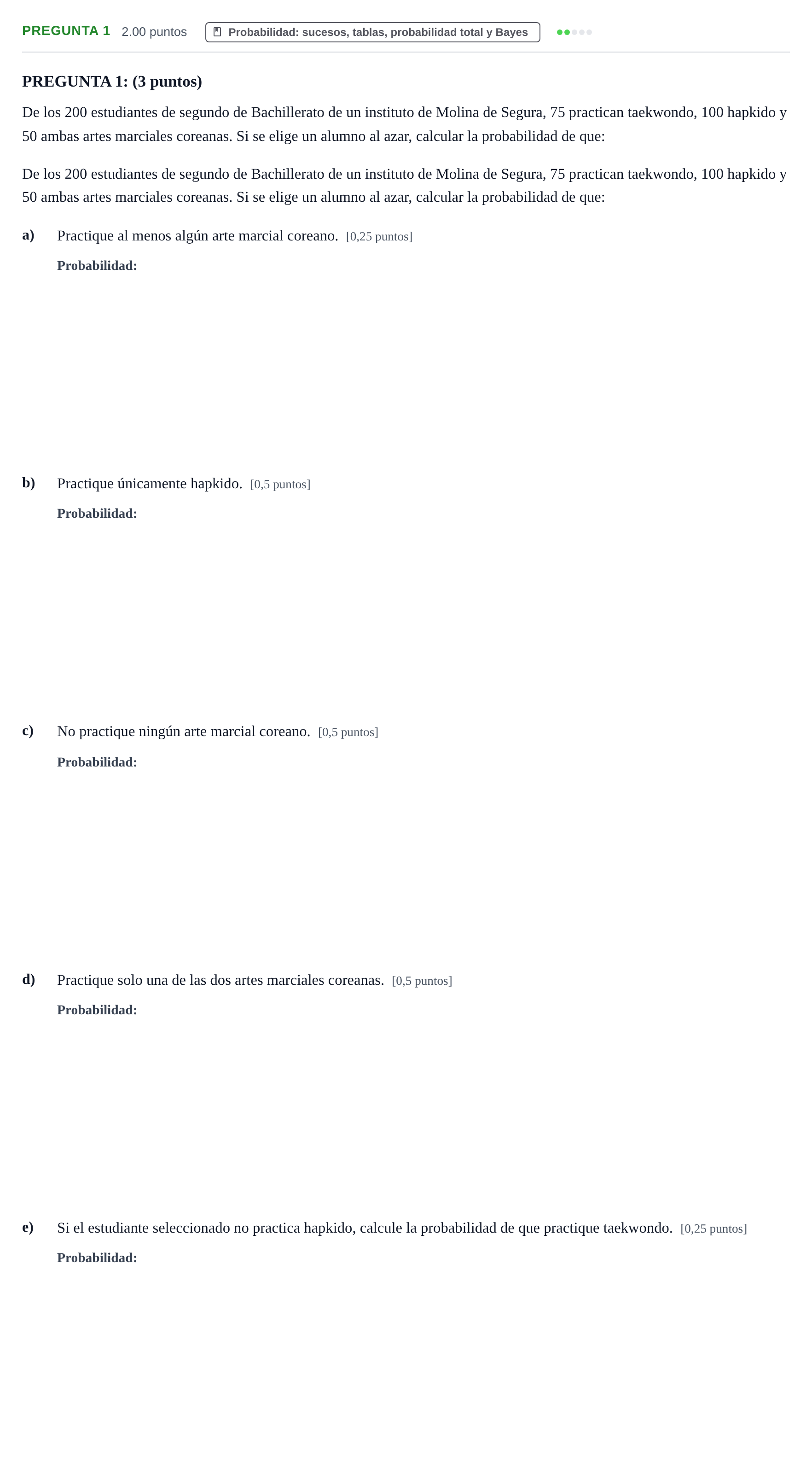 Enunciado: Pregunta 1 - Probabilidad · Matemáticas aplicadas a las Ciencias Sociales II PAU Murcia Extraordinaria 2026