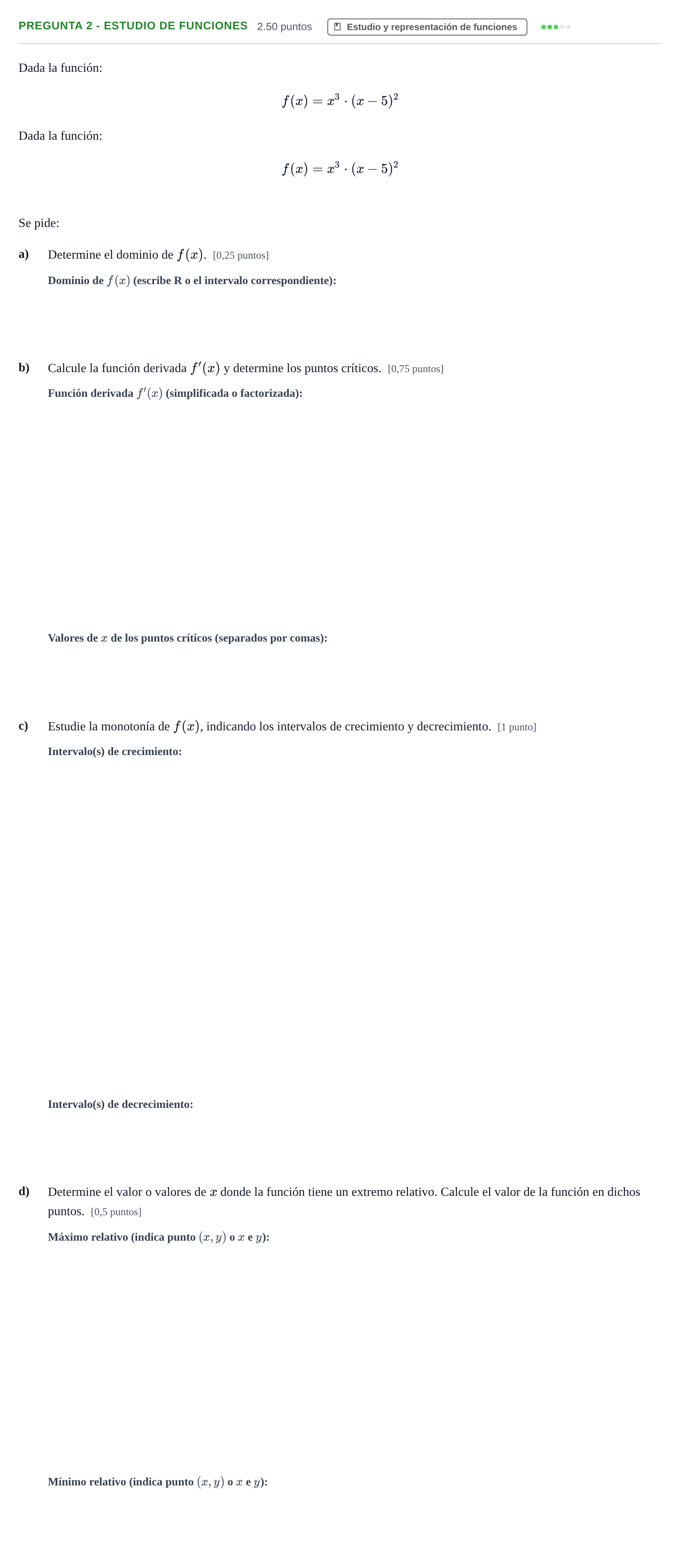 Enunciado: Pregunta 2 - Estudio de funciones · Matemáticas aplicadas a las Ciencias Sociales II PAU Murcia Extraordinaria 2026