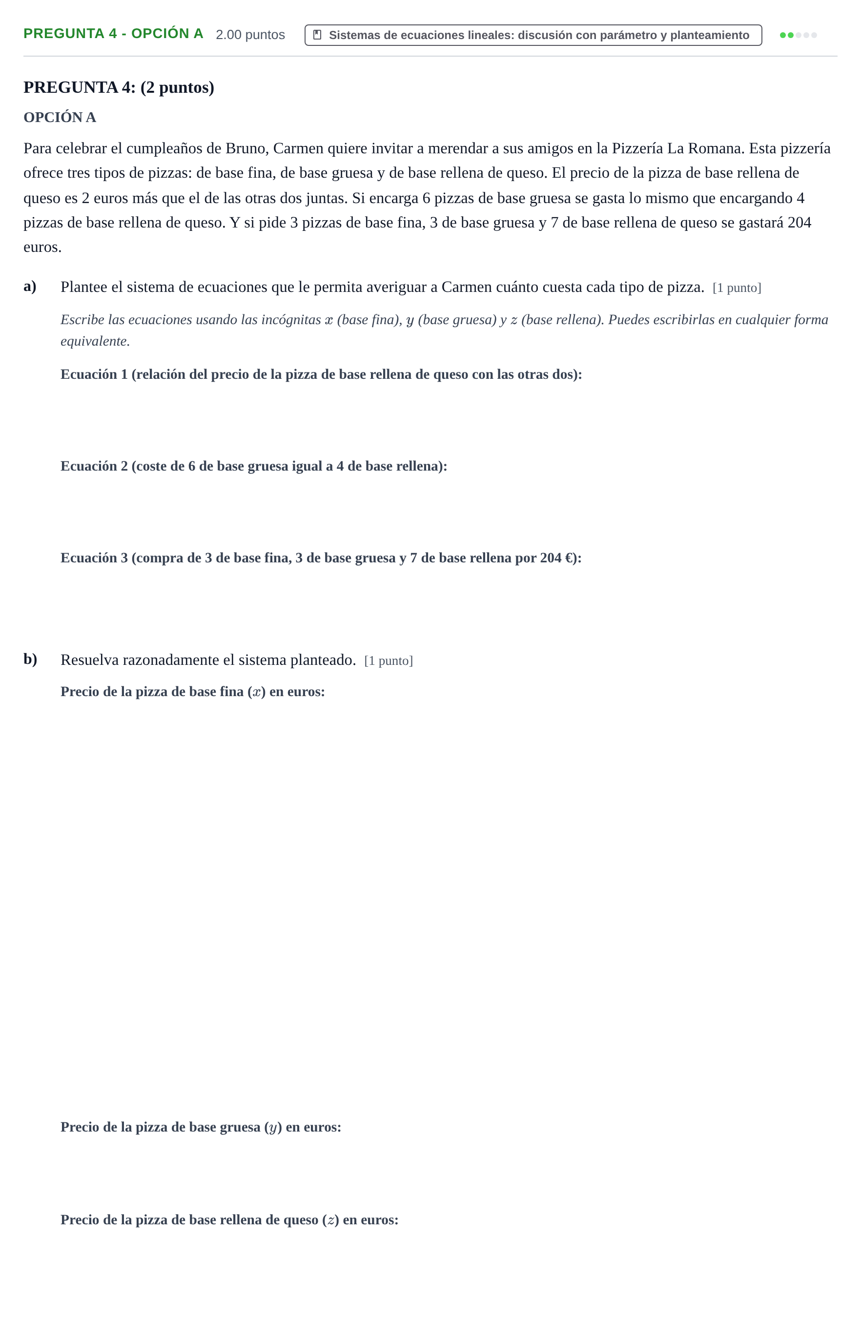 Enunciado: Pregunta 4 - Opción A · Matemáticas aplicadas a las Ciencias Sociales II PAU Murcia Extraordinaria 2026