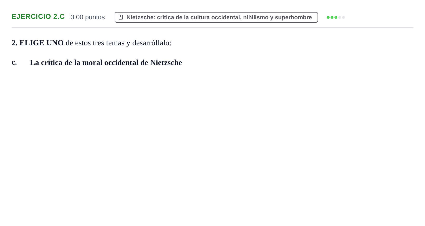 Enunciado: Ejercicio 2.c · Historia de la Filosofía PAU Navarra Ordinaria 2025