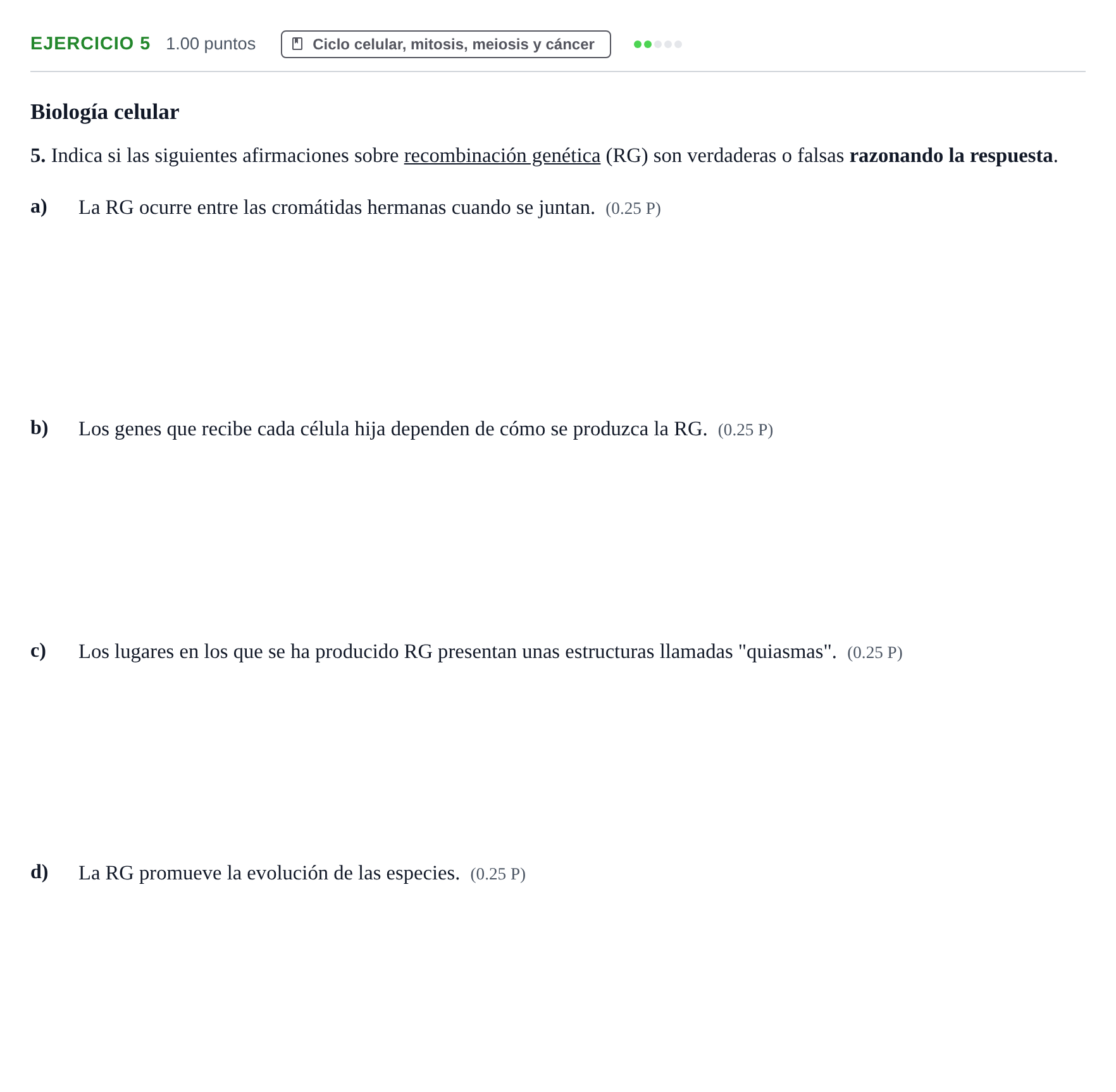 Enunciado: Problema 5 · Biología PAU Navarra Ordinaria 2025