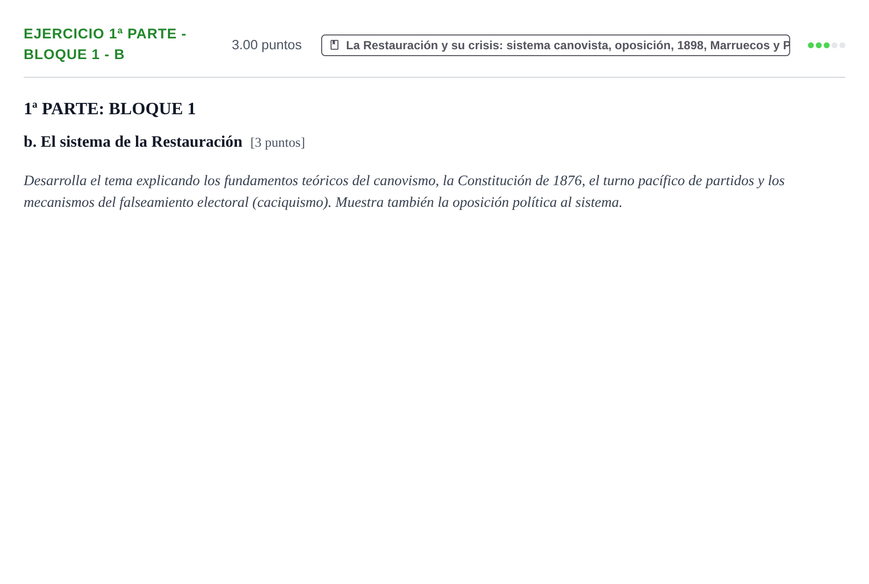 Enunciado: Ejercicio 1ª Parte - Bloque 1 - b · Historia de España PAU Navarra Ordinaria 2025