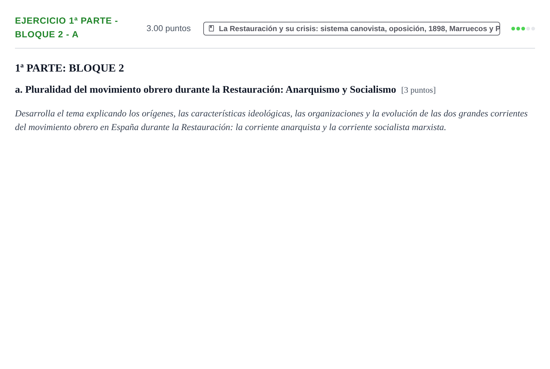 Enunciado: Ejercicio 1ª Parte - Bloque 2 - a · Historia de España PAU Navarra Ordinaria 2025