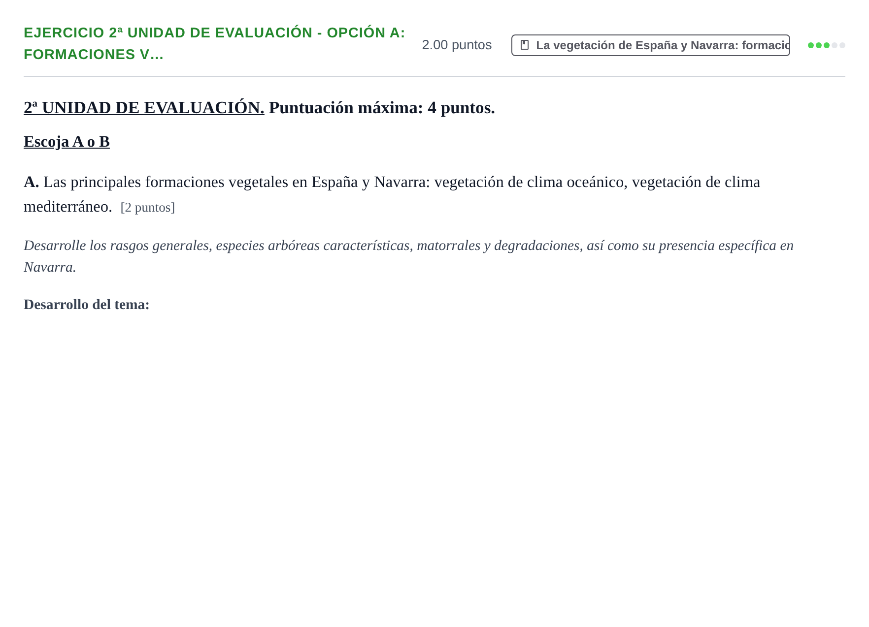 Enunciado: Ejercicio 2ª Unidad de Evaluación - Opción A: Formaciones v… · Geografía PAU Navarra Ordinaria 2025