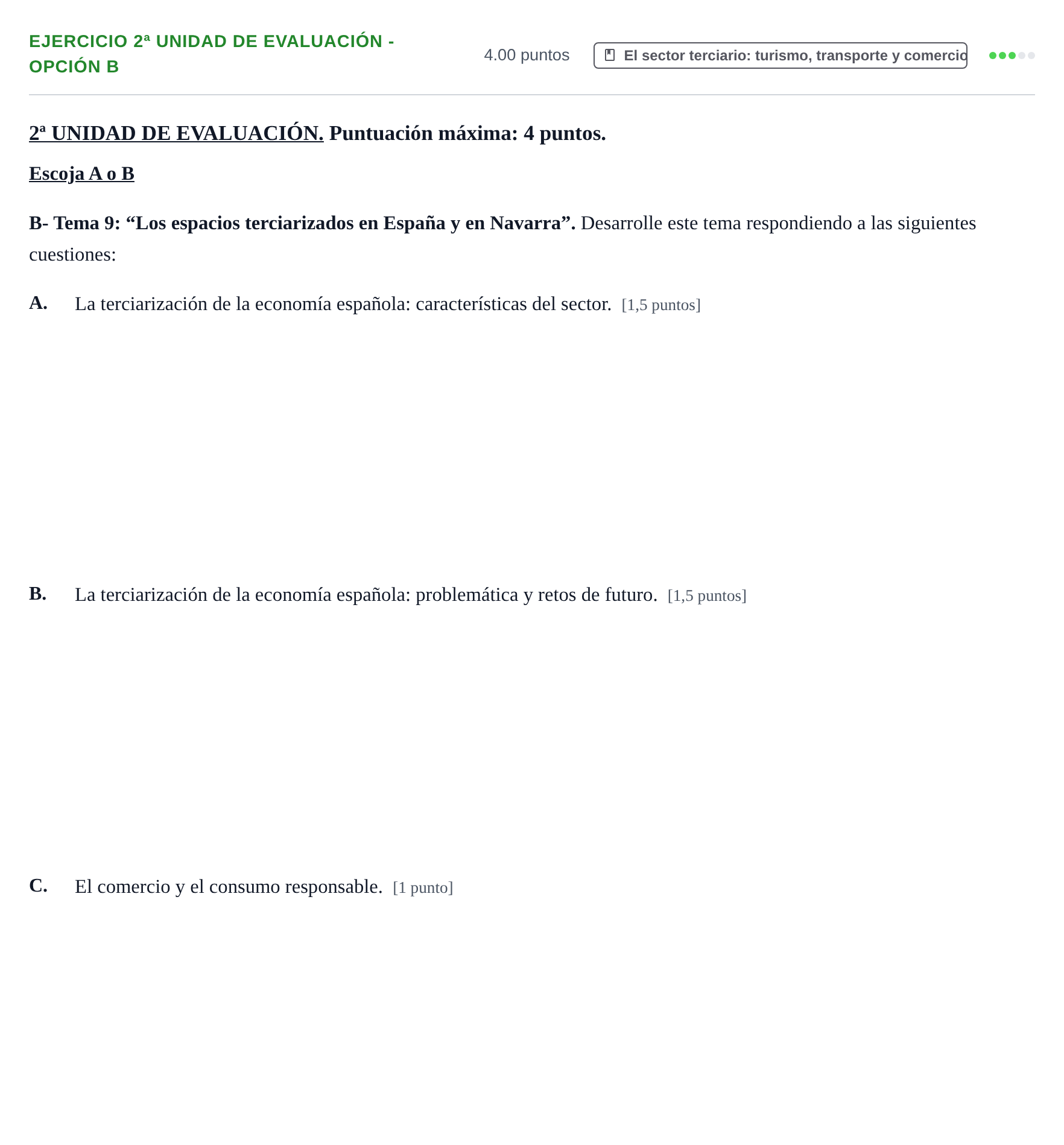 Enunciado: Ejercicio 2ª Unidad de Evaluación - Opción B · Geografía PAU Navarra Ordinaria 2025
