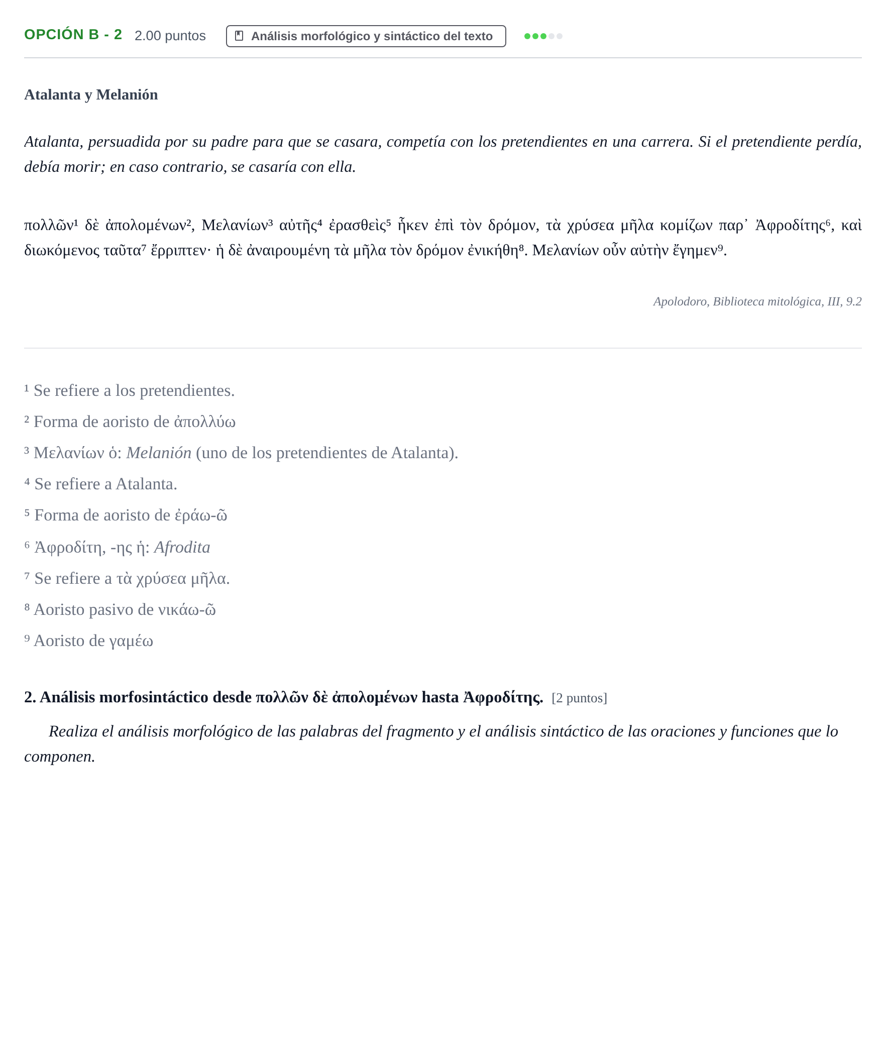 Enunciado: Opción B - 2 · Griego II PAU Navarra Ordinaria 2025
