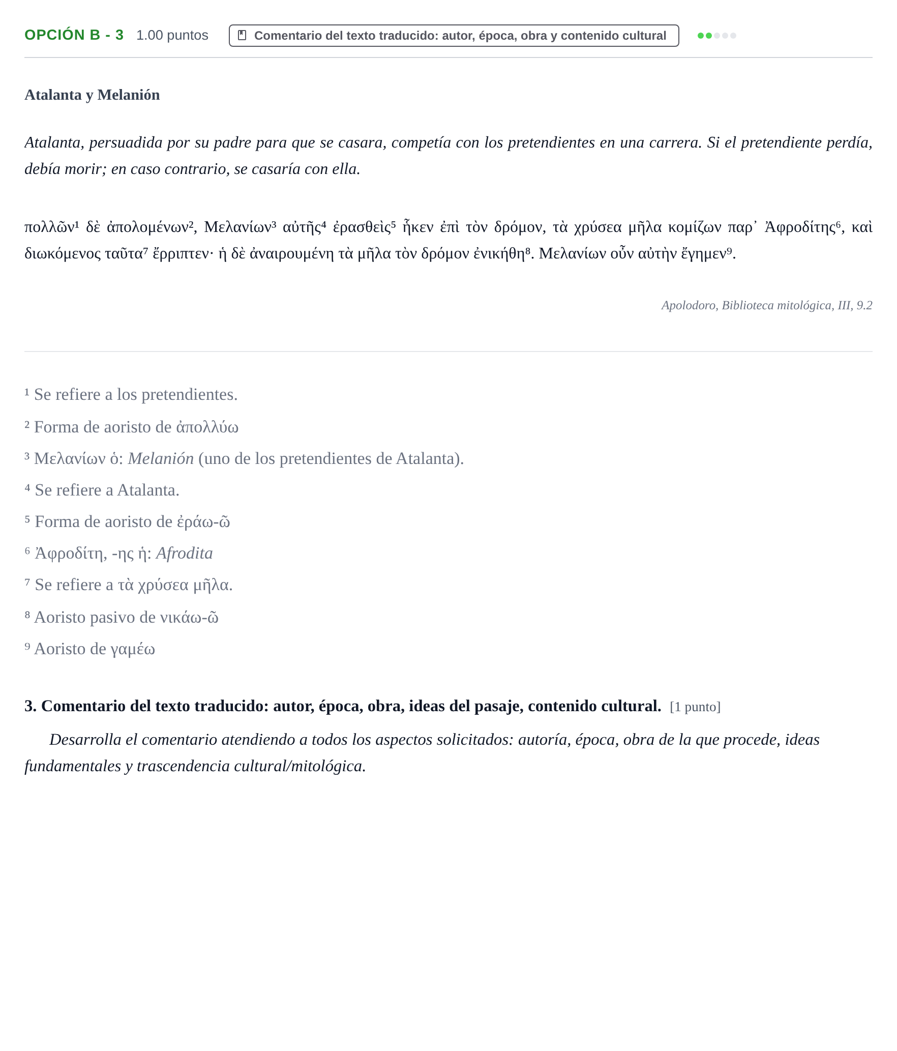 Enunciado: Opción B - 3 · Griego II PAU Navarra Ordinaria 2025