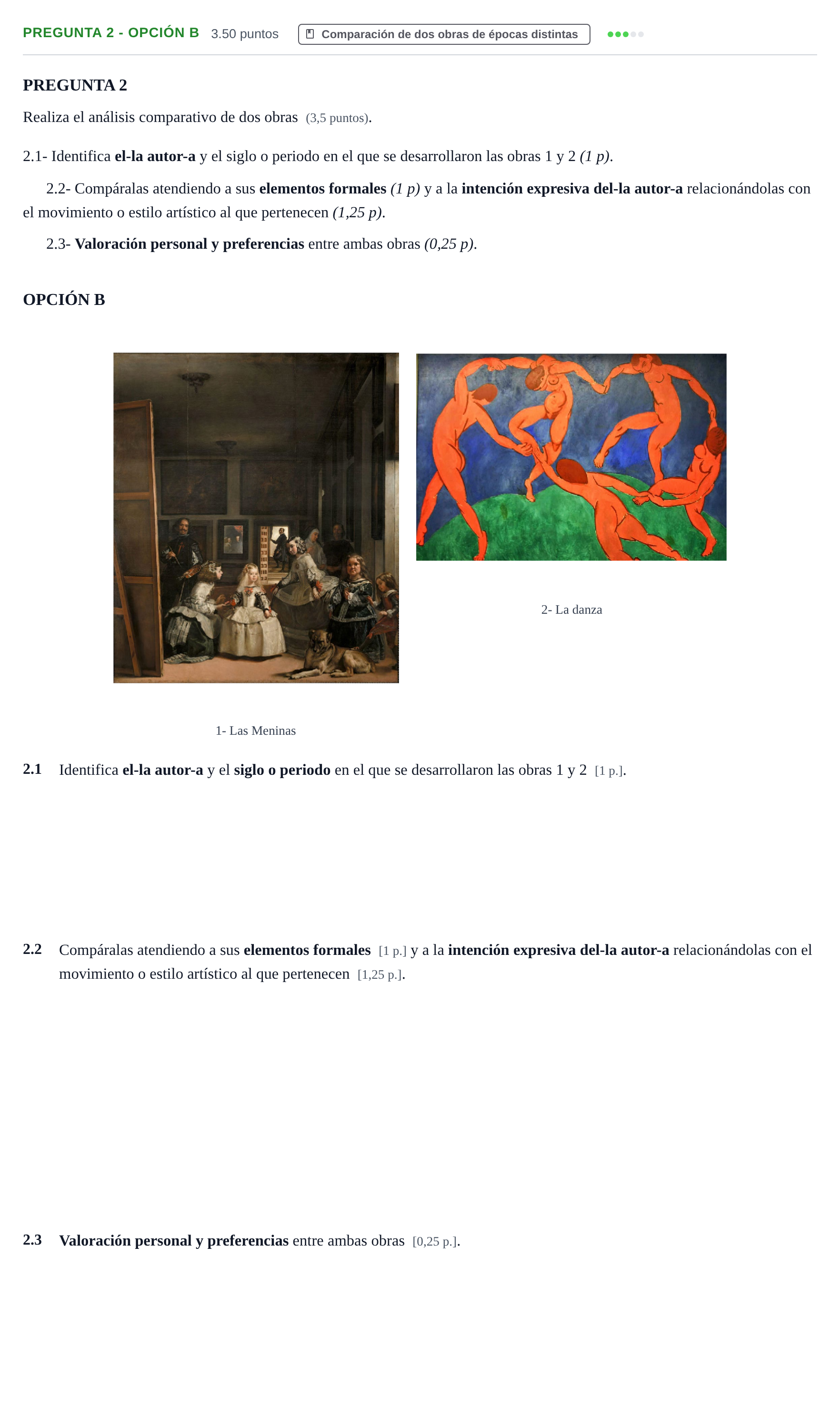 Enunciado: Pregunta 2 - Opción B · Fundamentos Artísticos PAU Navarra Ordinaria 2025