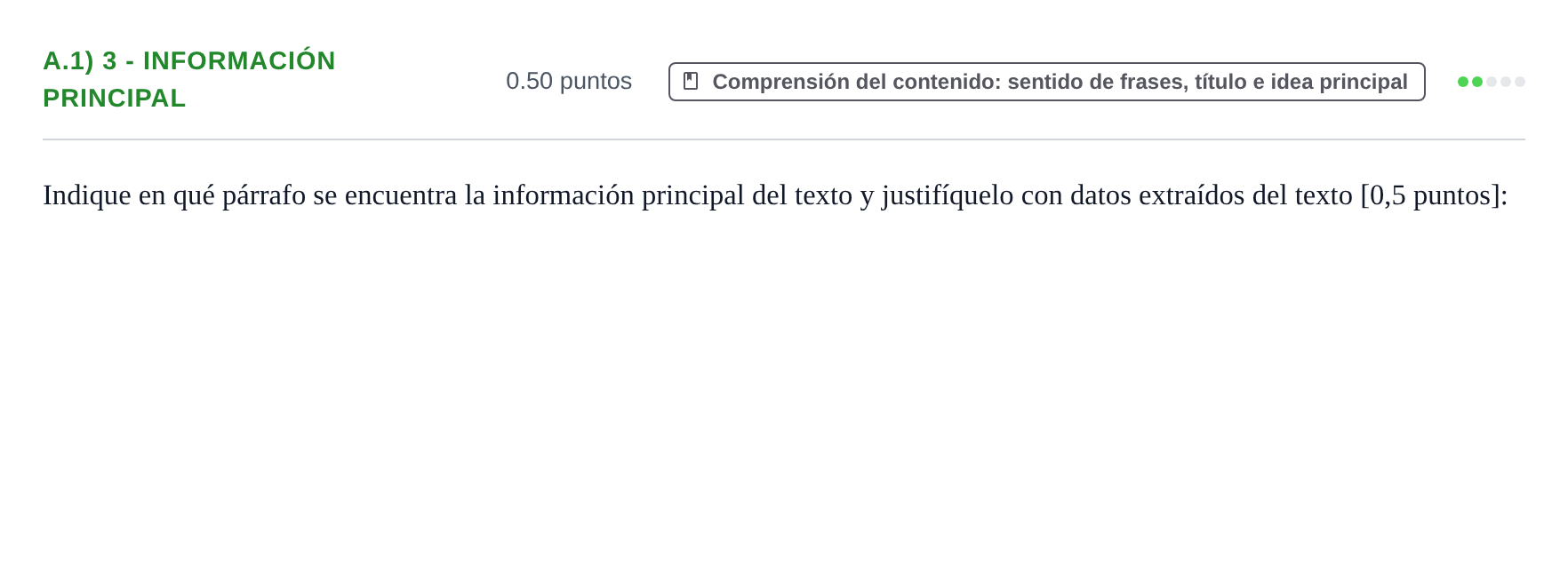 Enunciado: Ejercicio A.1) 3 - Información principal · Lengua Castellana y Literatura II PAU Navarra Ordinaria 2025