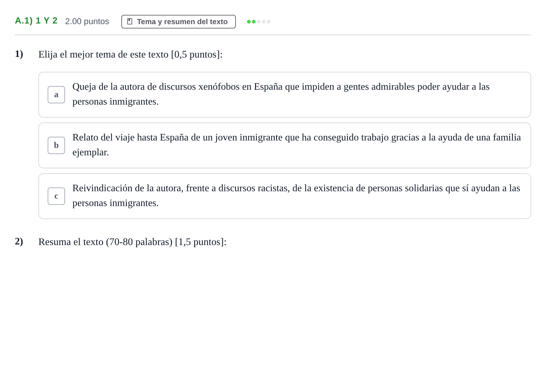 Enunciado: Ejercicio A.1) 1 y 2 - Tema y resumen · Lengua Castellana y Literatura II PAU Navarra Ordinaria 2025