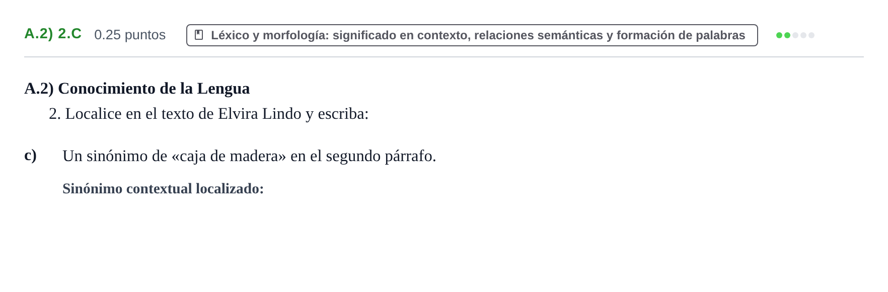 Enunciado: Ejercicio A.2) 2.c - Léxico · Lengua Castellana y Literatura II PAU Navarra Ordinaria 2025
