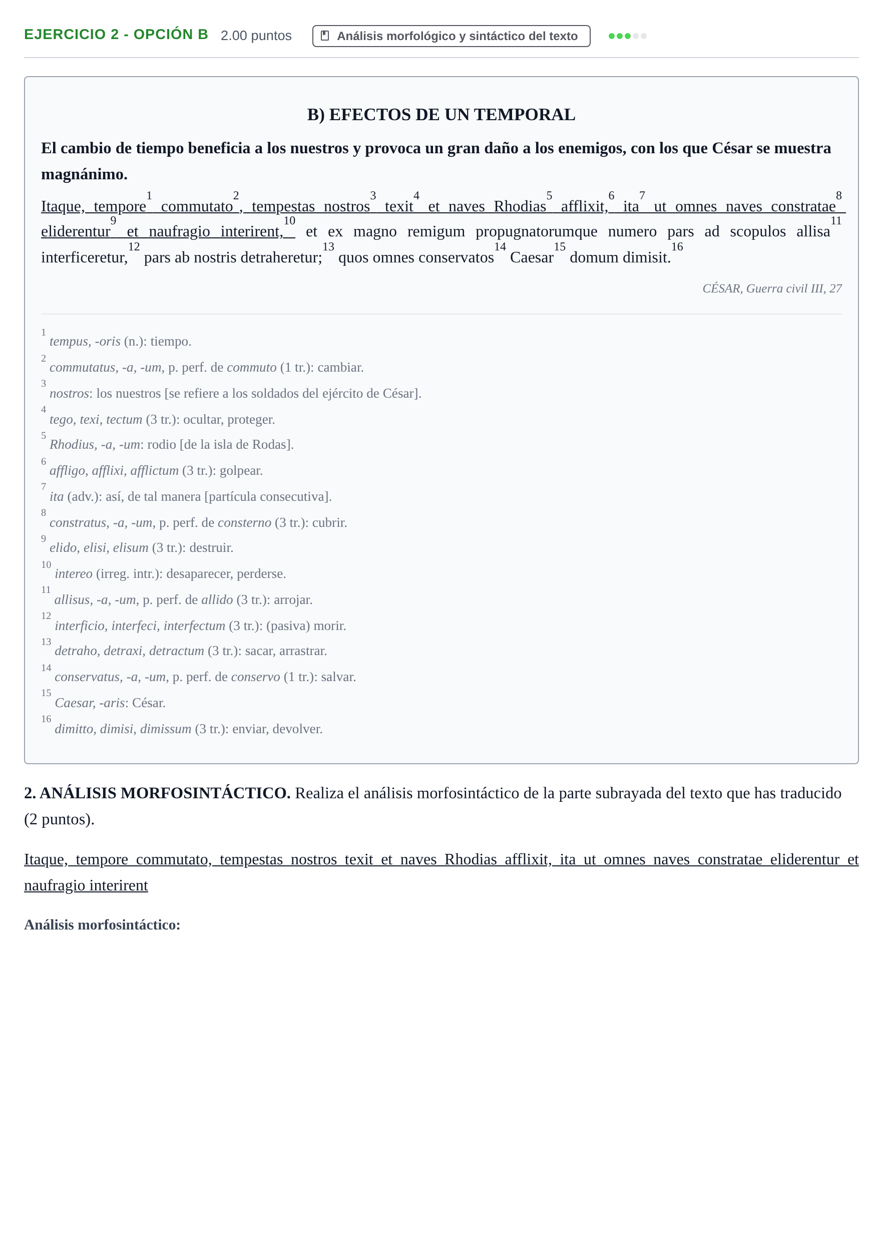 Enunciado: Ejercicio 2 - Opción B · Latín II PAU Navarra Ordinaria 2025