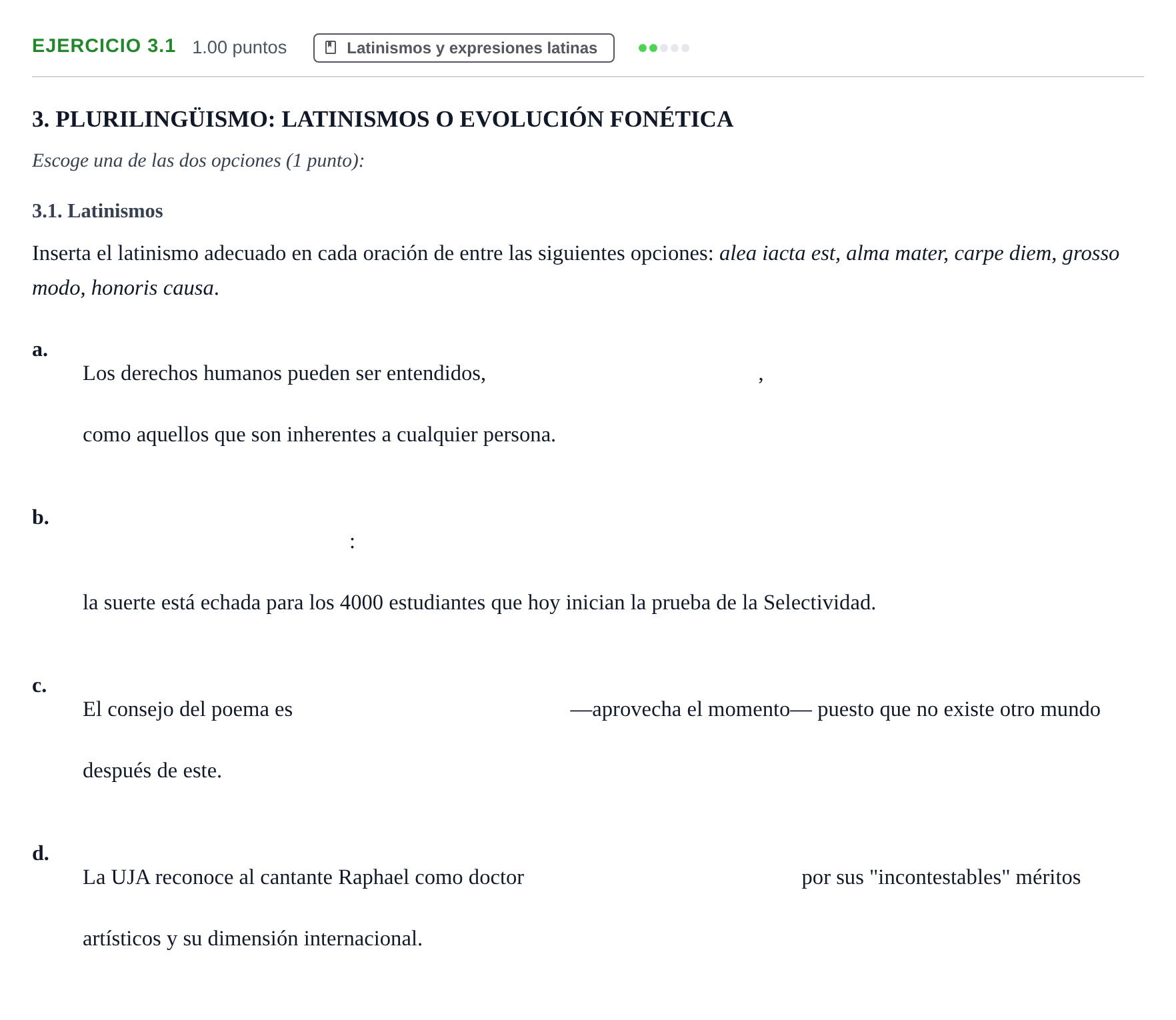 Enunciado: Ejercicio 3.1 · Latín II PAU Navarra Ordinaria 2025