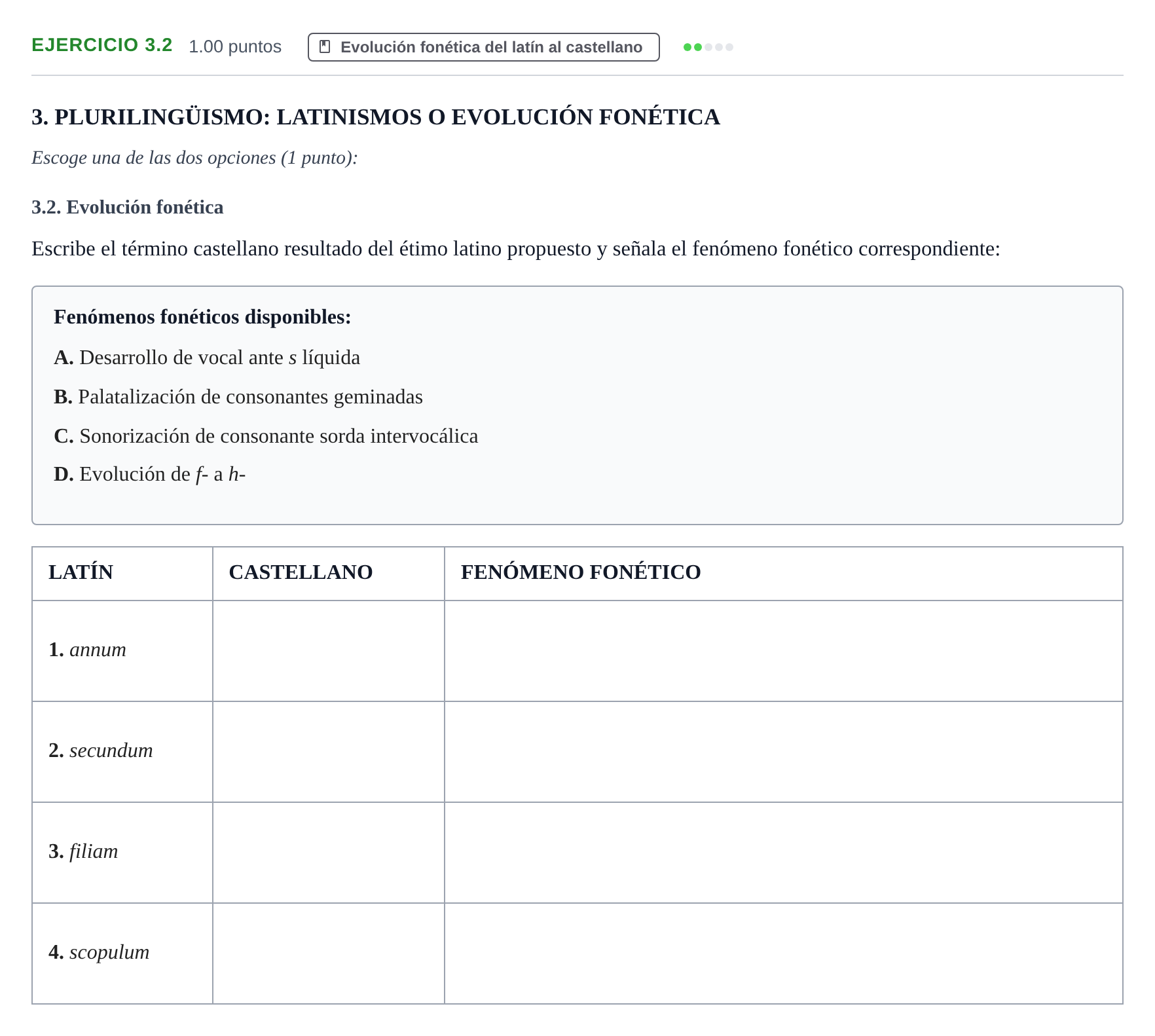 Enunciado: Ejercicio 3.2 · Latín II PAU Navarra Ordinaria 2025