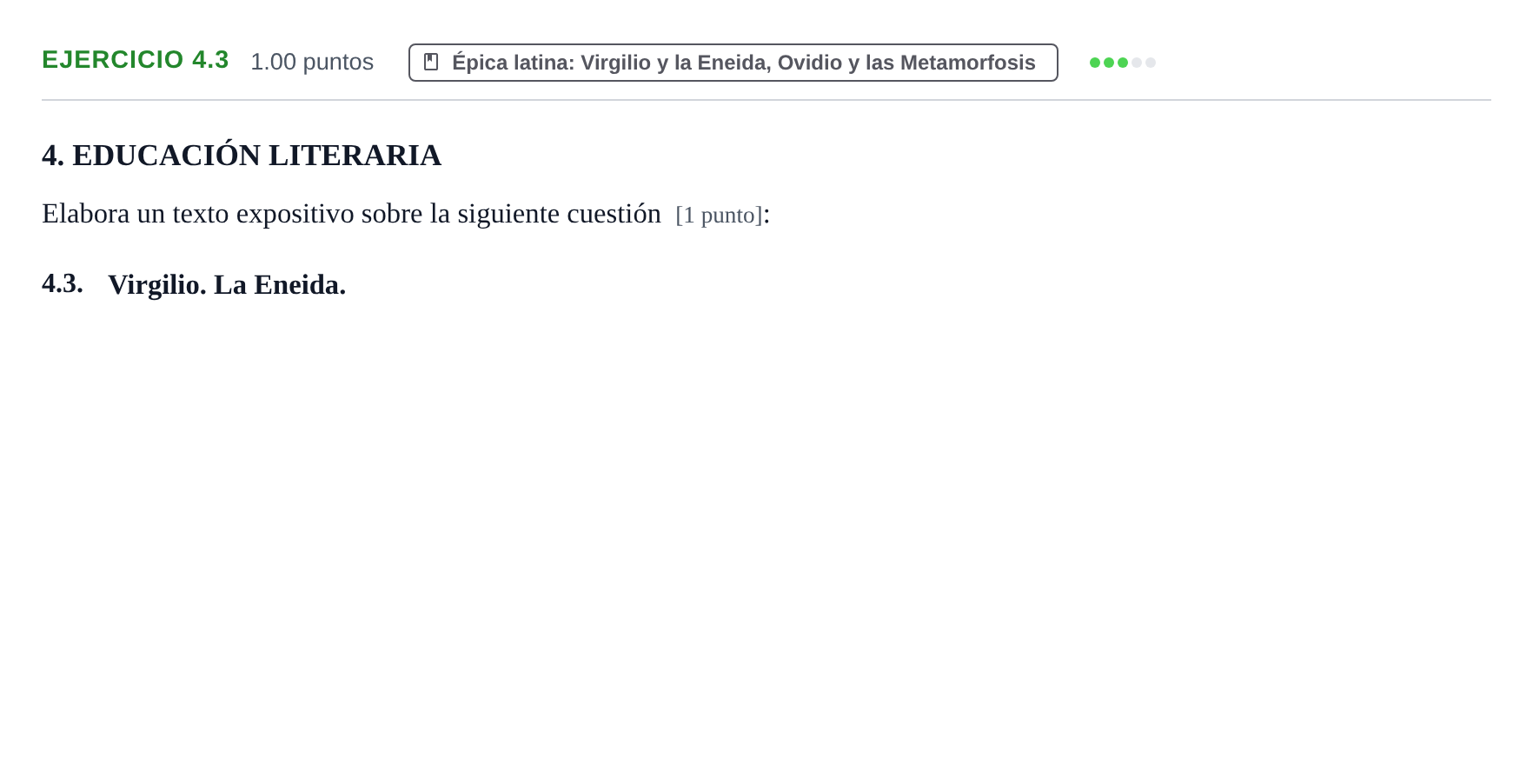 Enunciado: Ejercicio 4.3 · Latín II PAU Navarra Ordinaria 2025