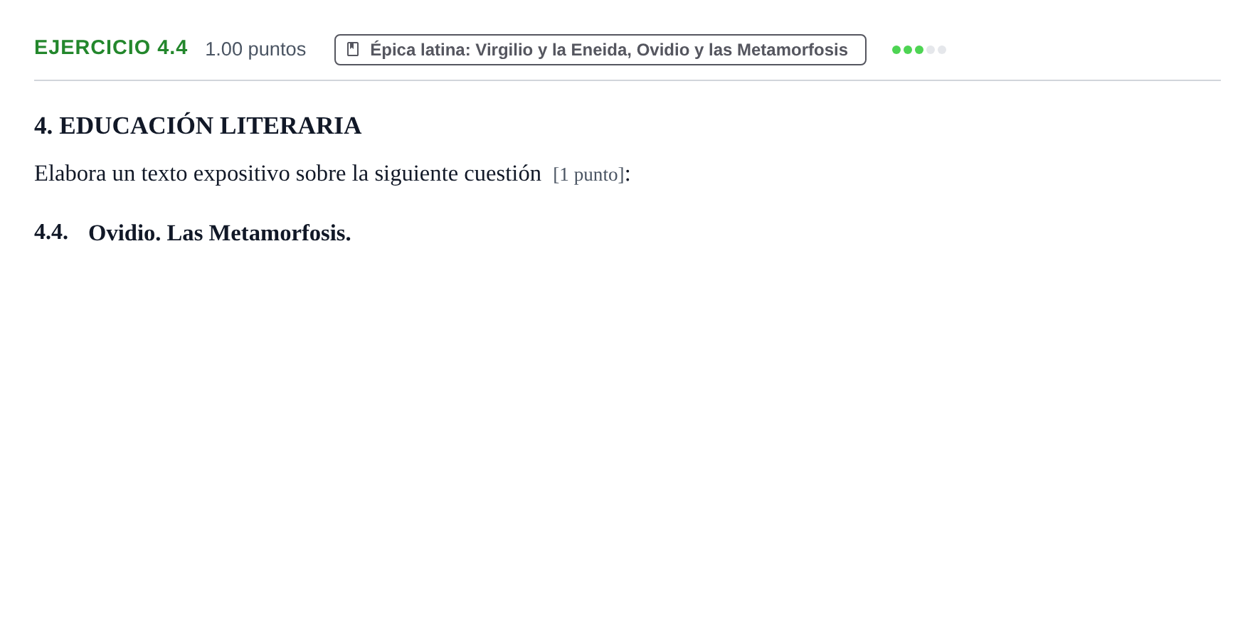 Enunciado: Ejercicio 4.4 · Latín II PAU Navarra Ordinaria 2025