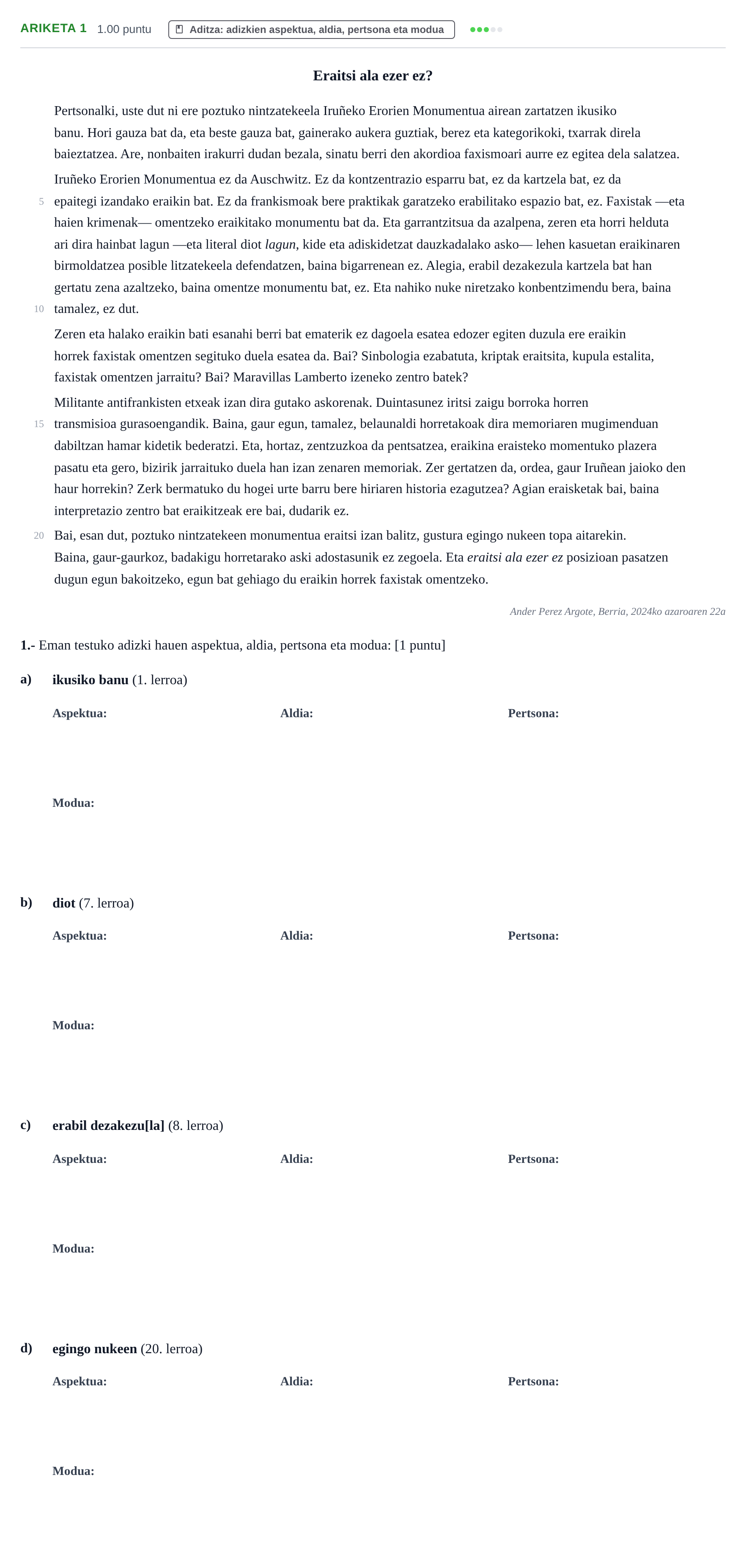 Enunciado: Problema 1 · Lengua Vasca y Literatura II PAU Navarra Ordinaria (Modelo D) 2025