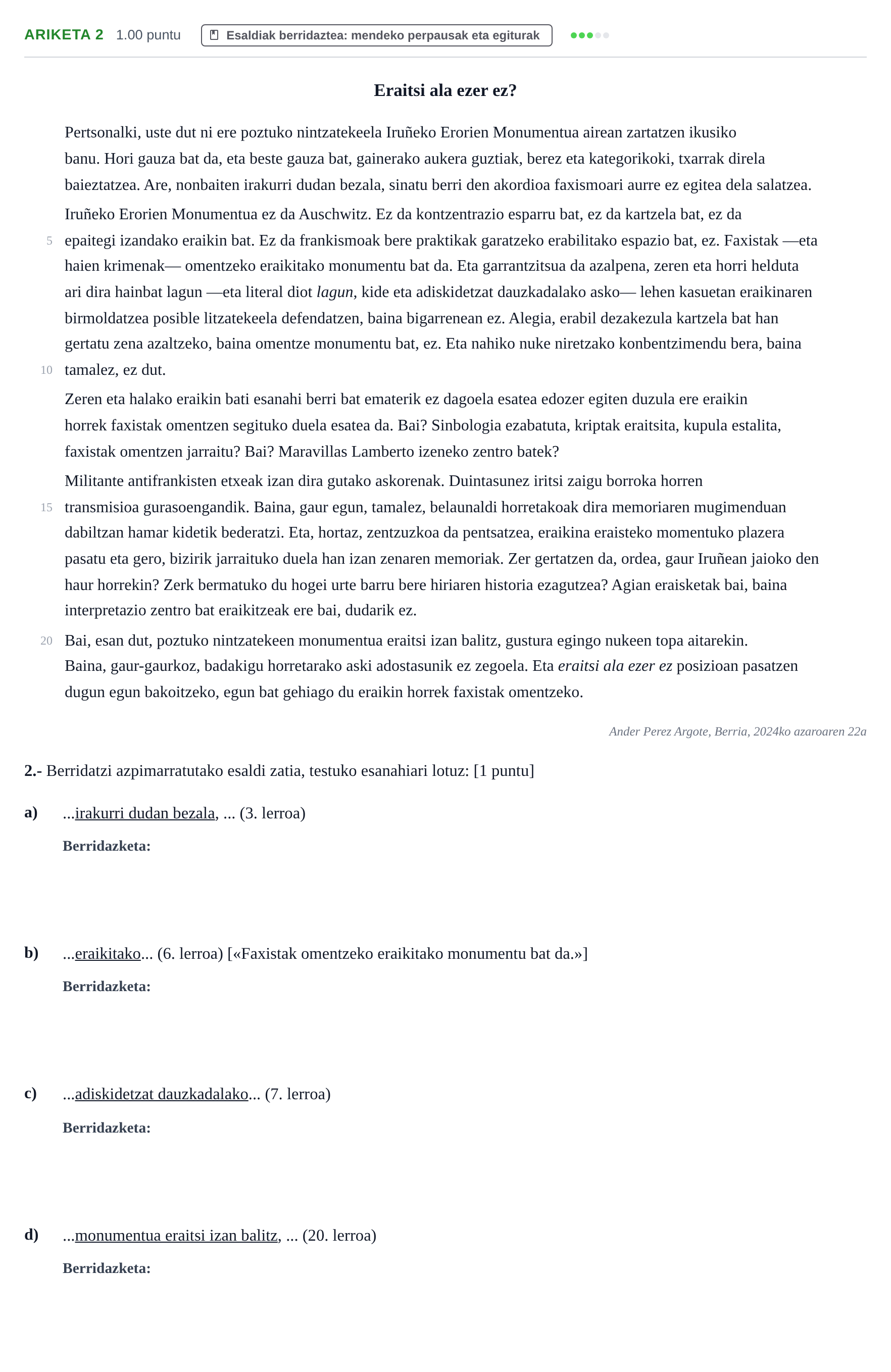 Enunciado: Problema 2 · Lengua Vasca y Literatura II PAU Navarra Ordinaria (Modelo D) 2025