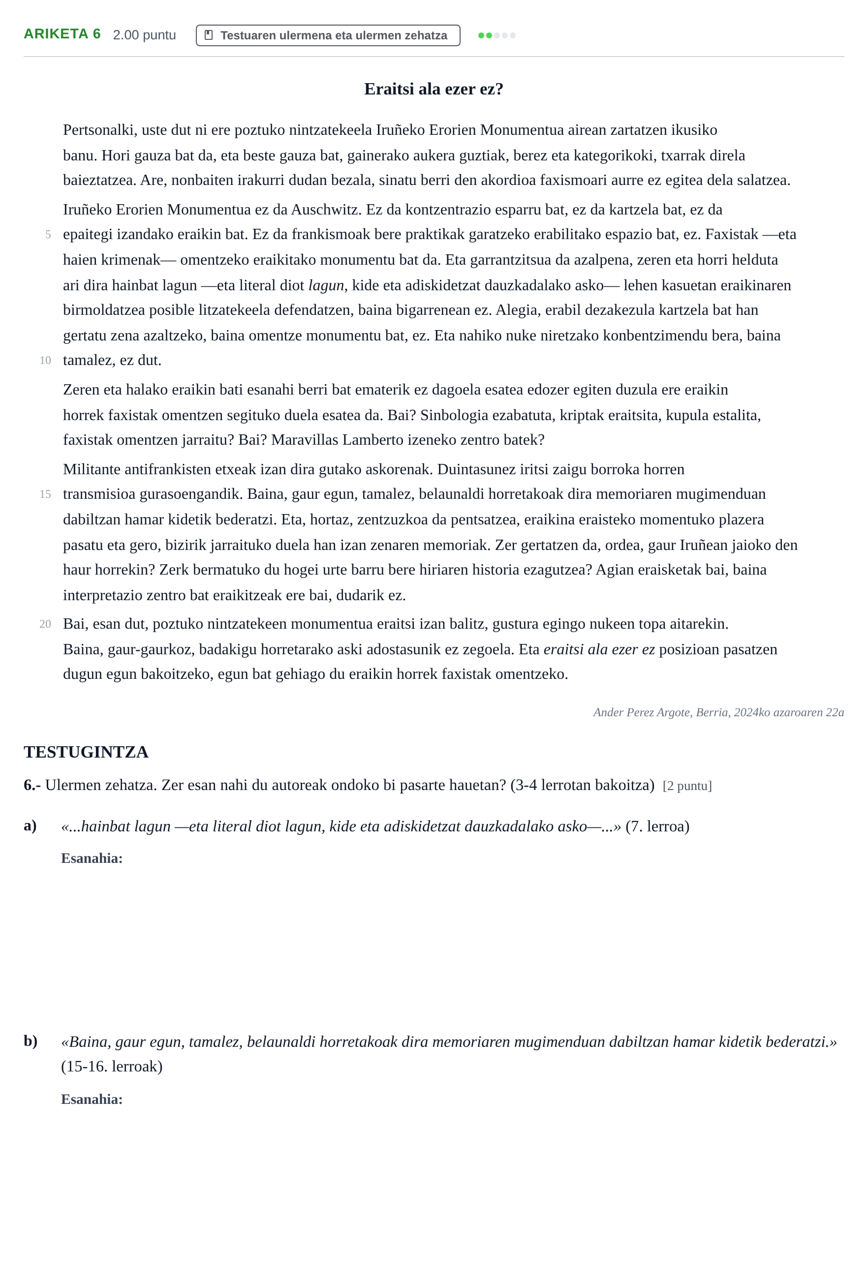 Enunciado: Problema 6 · Lengua Vasca y Literatura II PAU Navarra Ordinaria (Modelo D) 2025