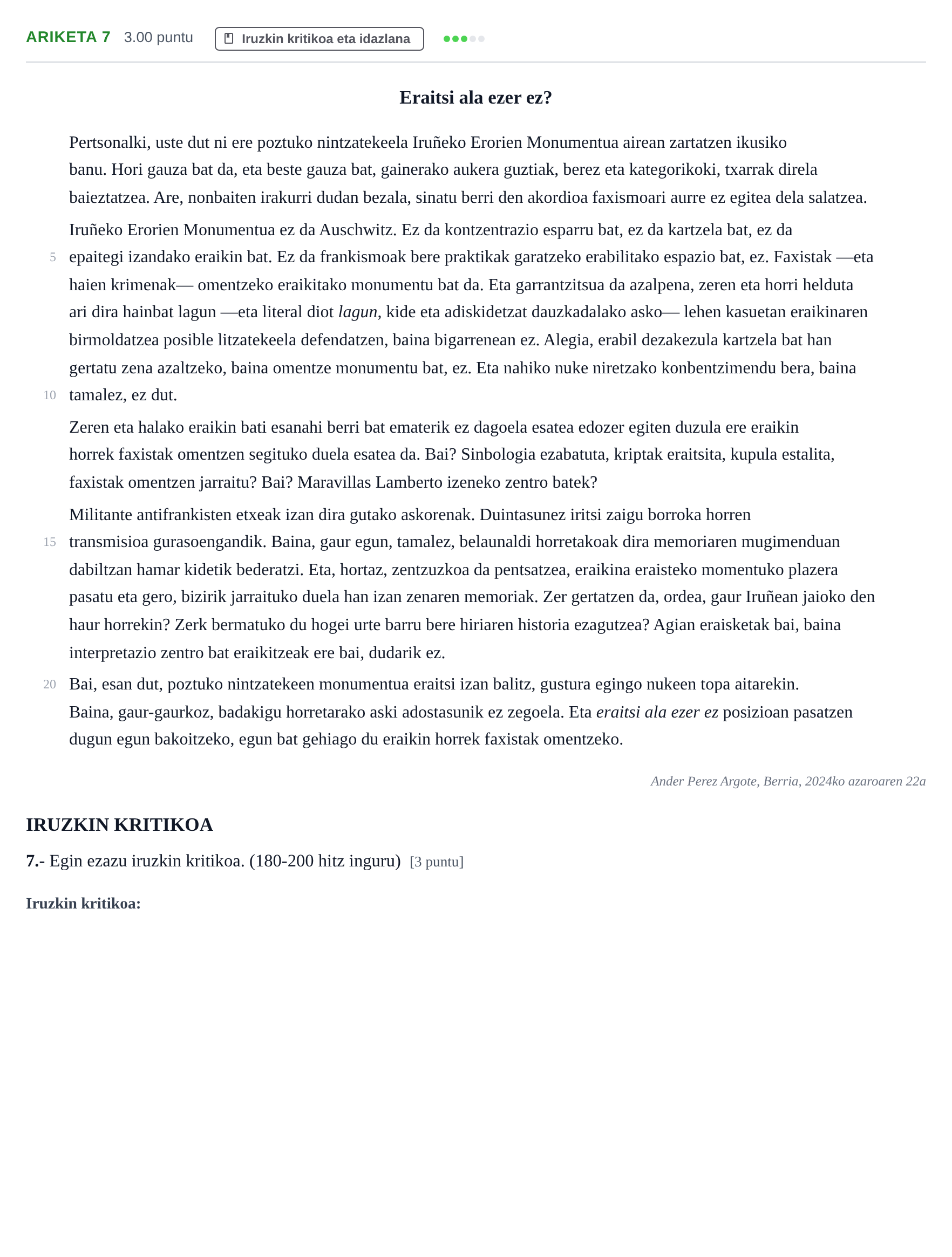Enunciado: Problema 7 · Lengua Vasca y Literatura II PAU Navarra Ordinaria (Modelo D) 2025