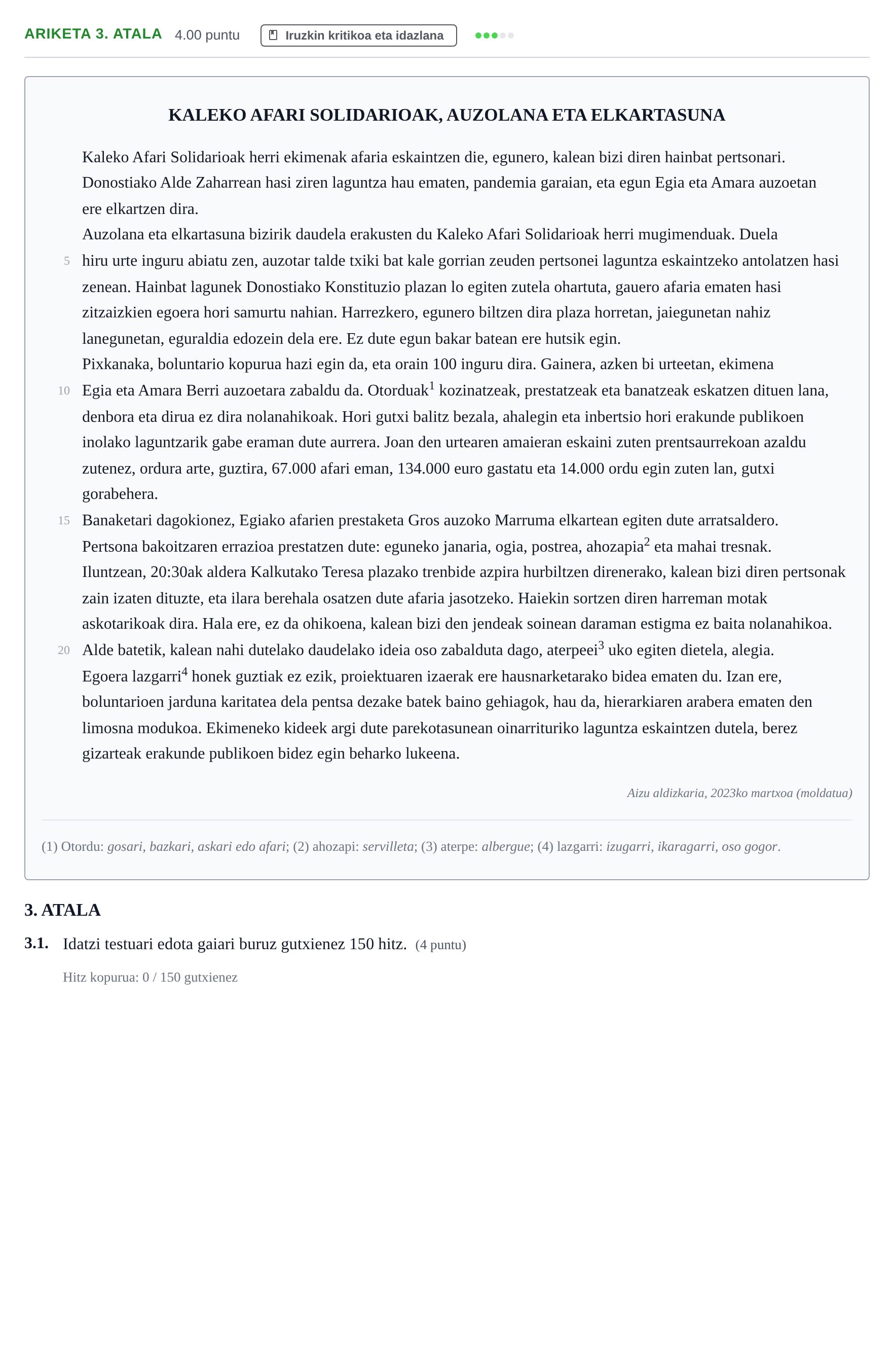 Enunciado: Ejercicio 3. ATALA · Lengua Vasca y Literatura II PAU Navarra Ordinaria (Modelo A) 2025