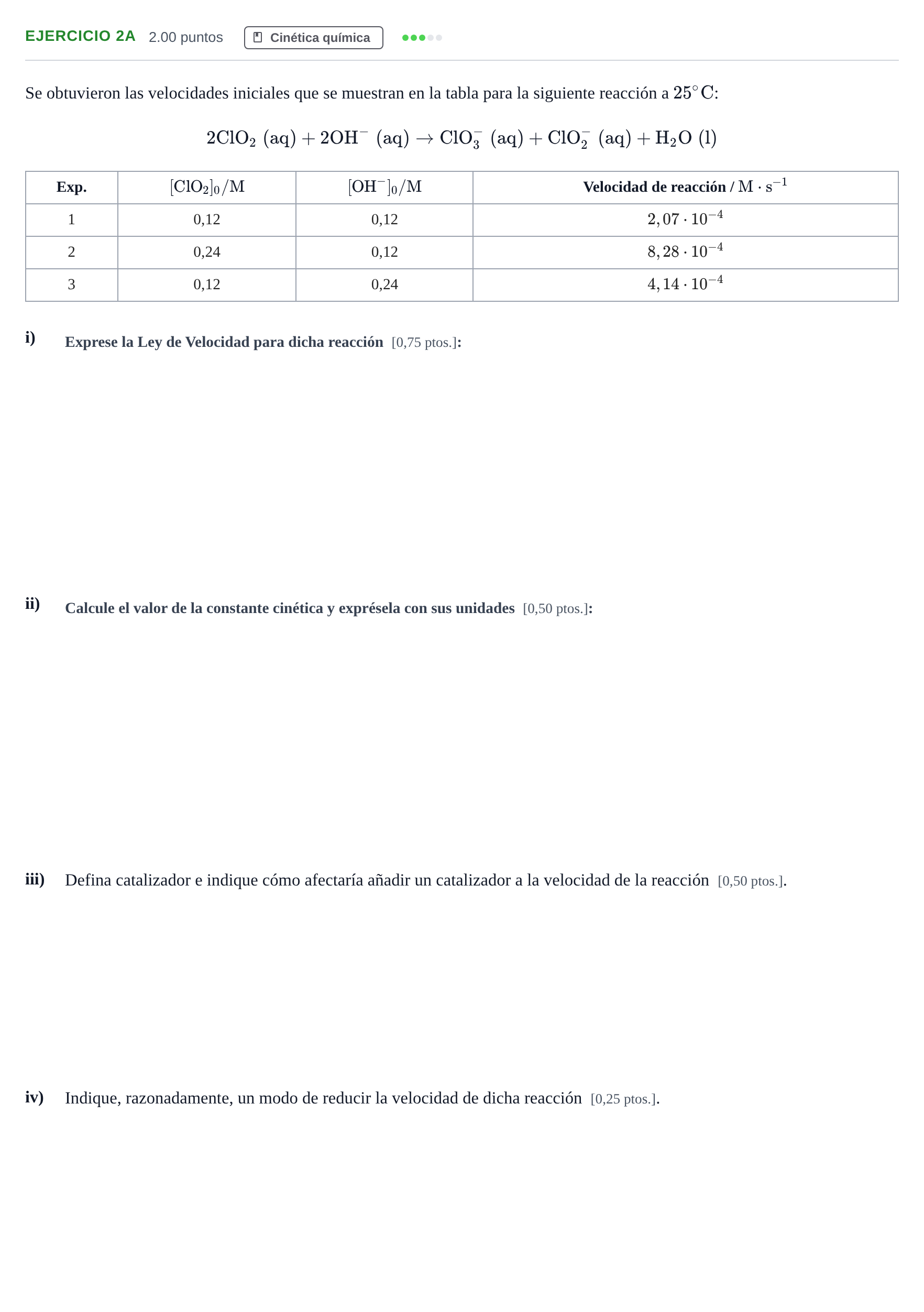 Enunciado: Ejercicio 2A · Química PAU Navarra Ordinaria 2025