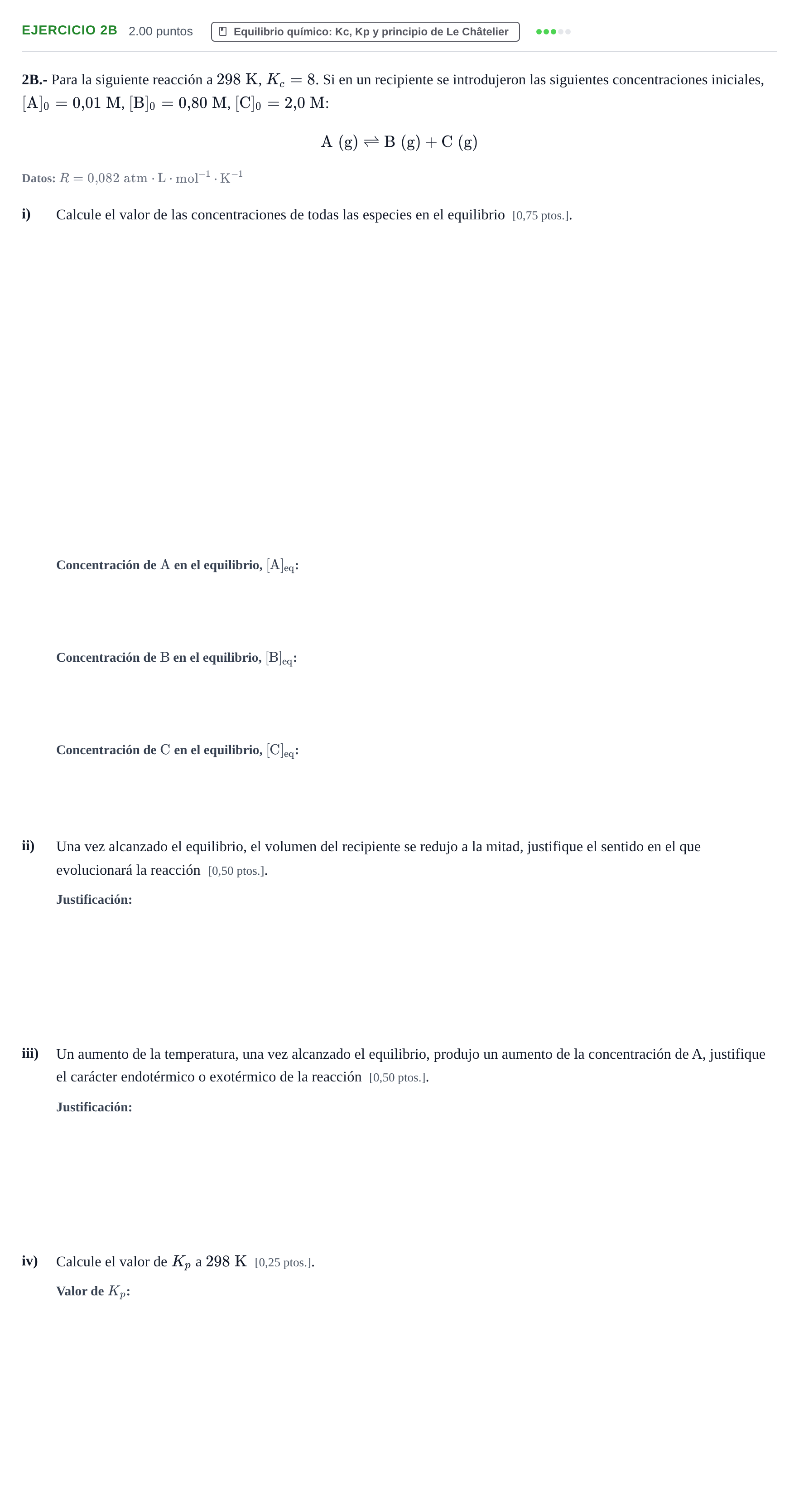 Enunciado: Ejercicio 2B · Química PAU Navarra Ordinaria 2025