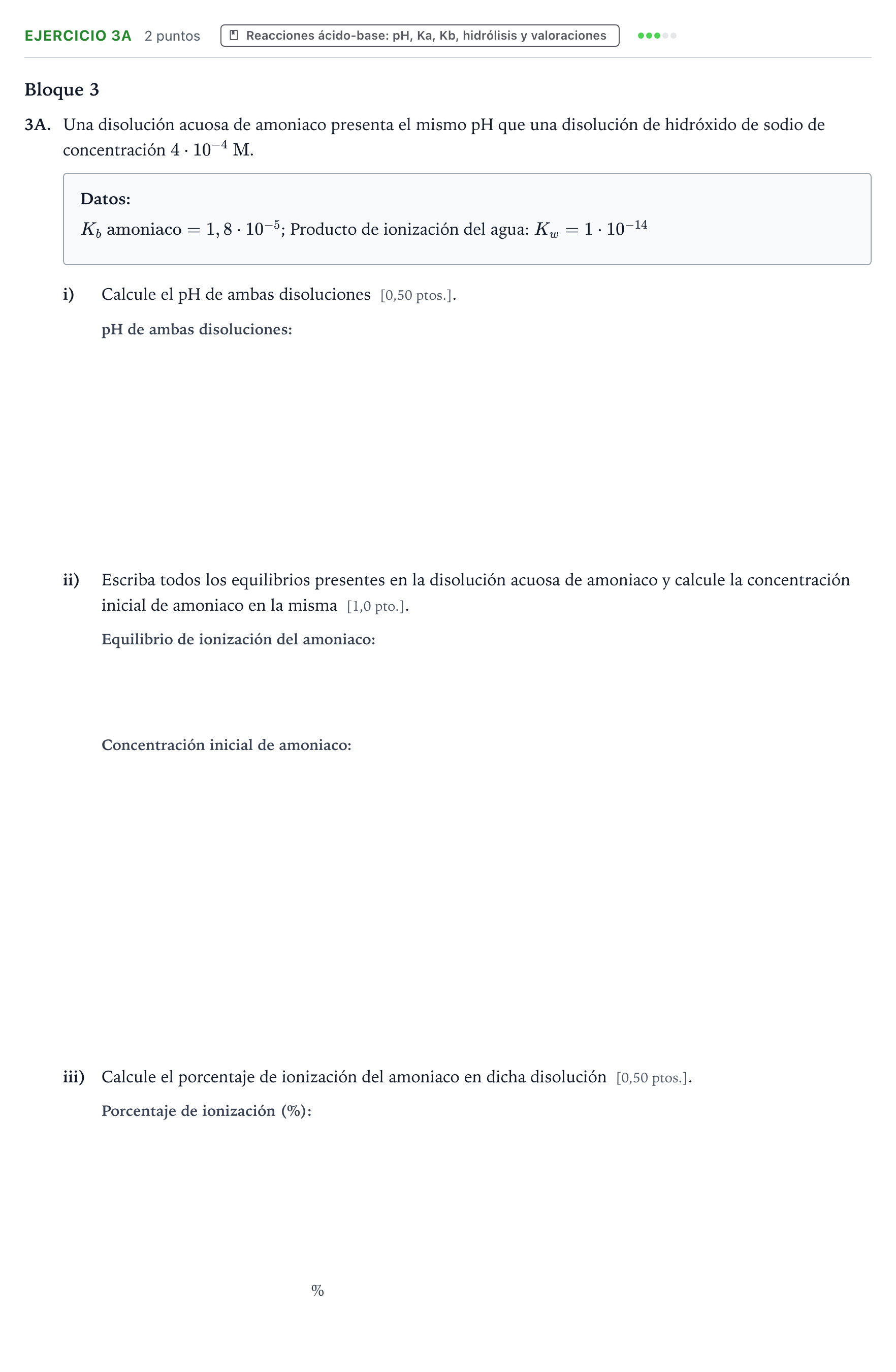 Enunciado: Ejercicio 3A · Química PAU Navarra Ordinaria 2025