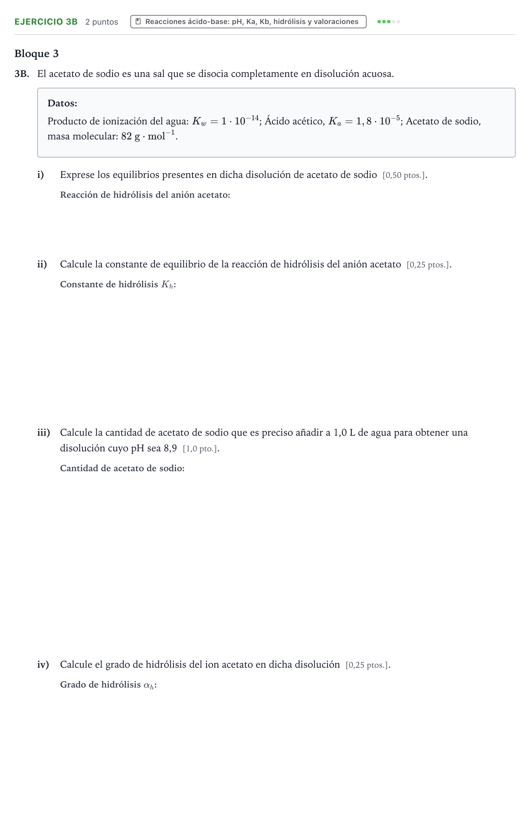 Enunciado: Ejercicio 3B · Química PAU Navarra Ordinaria 2025