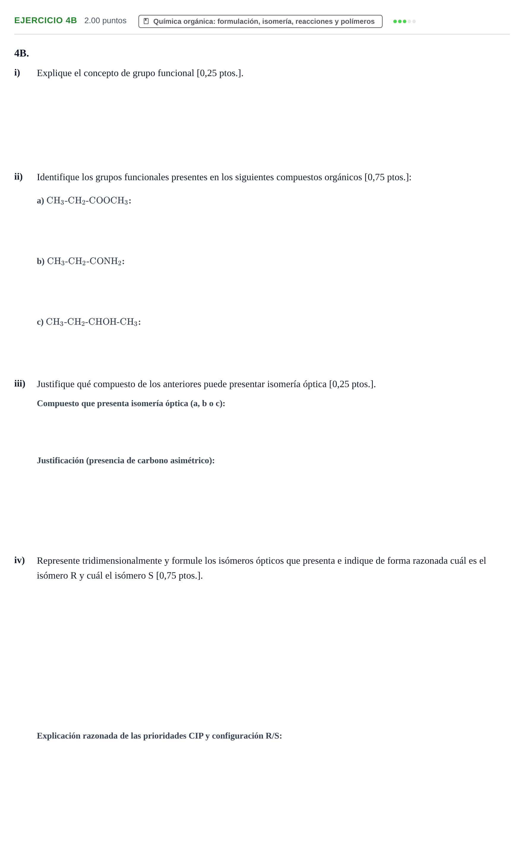 Enunciado: Ejercicio 4B · Química PAU Navarra Ordinaria 2025