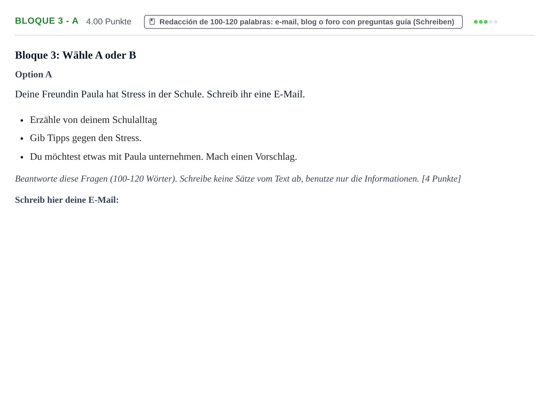Enunciado: Bloque 3 - A · Alemán PAU Navarra Ordinaria 2025