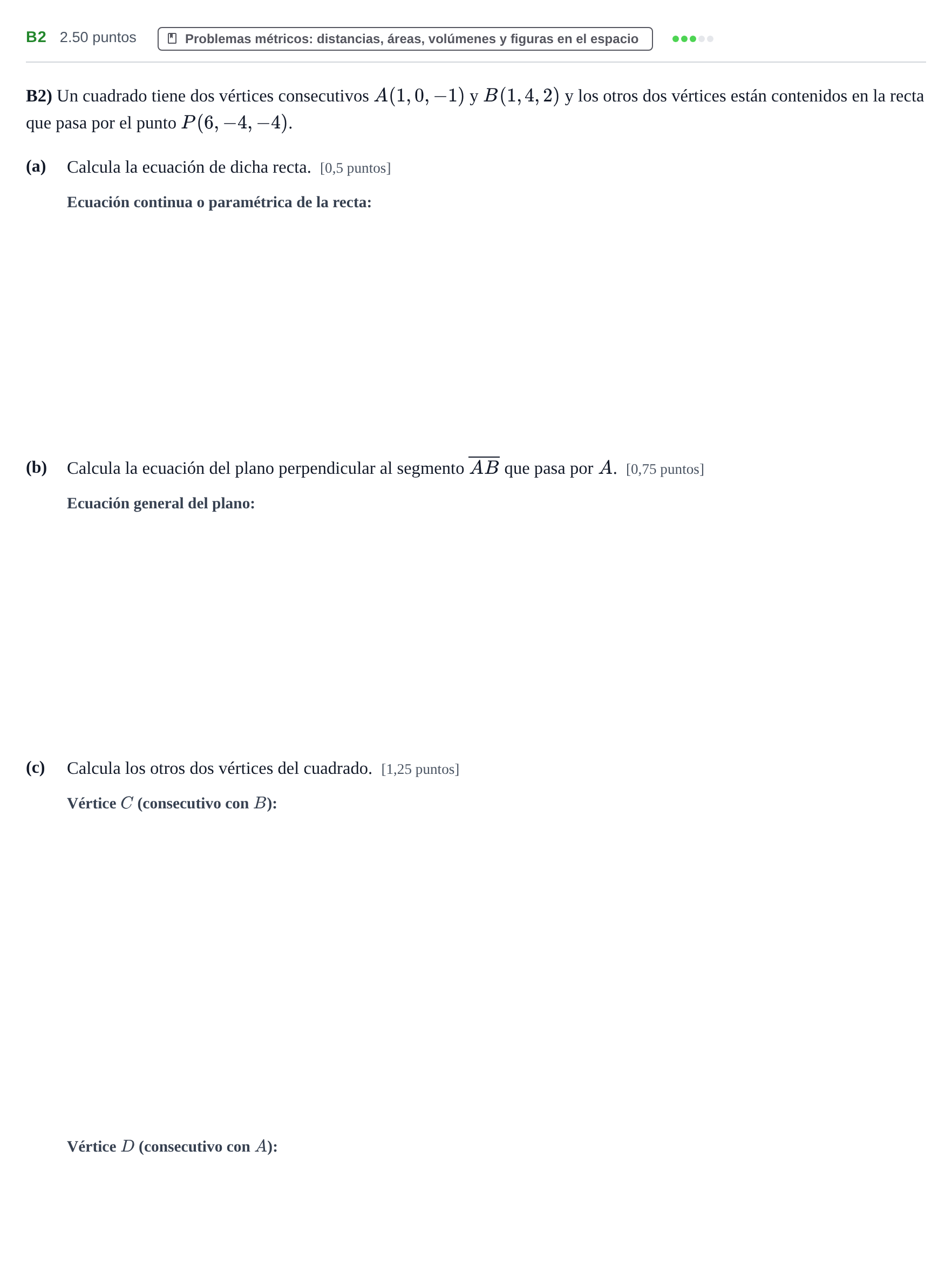 Enunciado: Ejercicio B2 · Matemáticas II PAU Navarra Ordinaria 2025