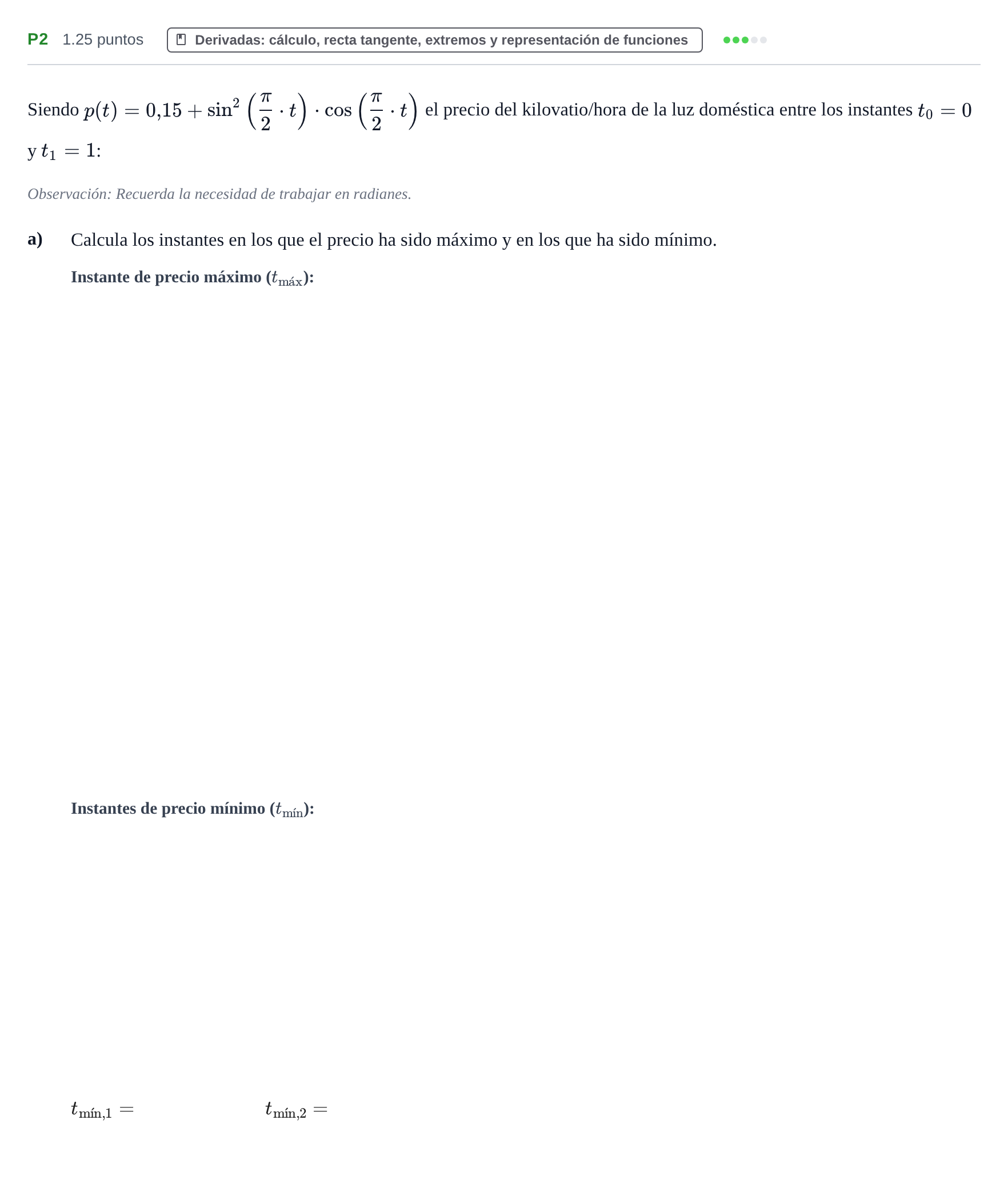 Enunciado: Ejercicio P2 - Derivadas · Matemáticas II PAU Navarra Ordinaria 2025