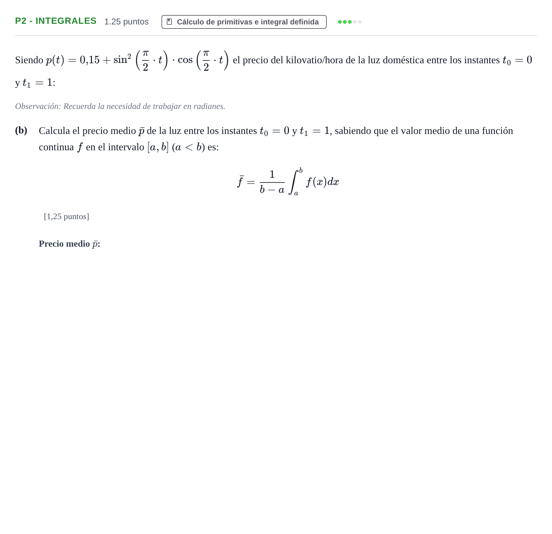 Enunciado: Ejercicio P2 - Integrales · Matemáticas II PAU Navarra Ordinaria 2025