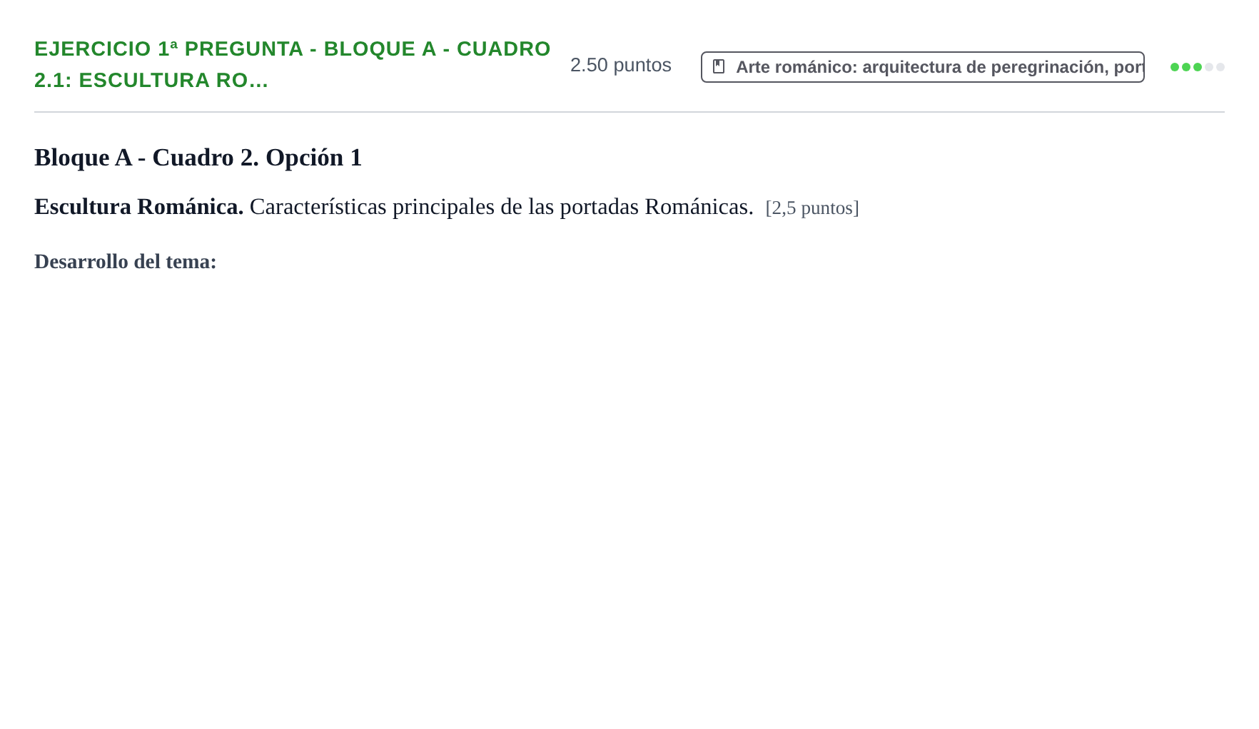 Enunciado: Ejercicio 1ª Pregunta - Bloque A - Cuadro 2.1: Escultura Ro… · Historia del Arte PAU Navarra Extraordinaria 2025