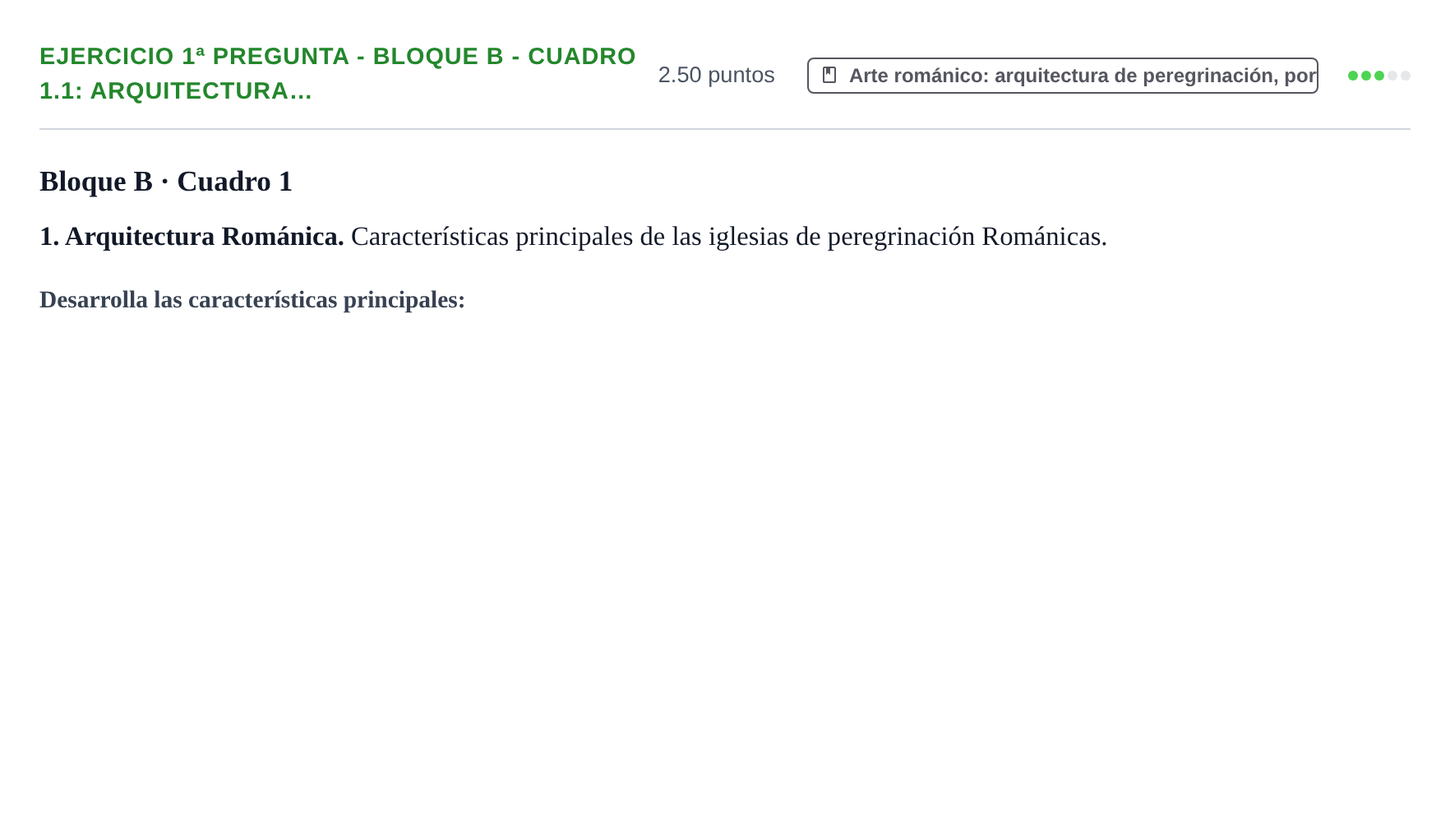 Enunciado: Ejercicio 1ª Pregunta - Bloque B - Cuadro 1.1: Arquitectura… · Historia del Arte PAU Navarra Extraordinaria 2025